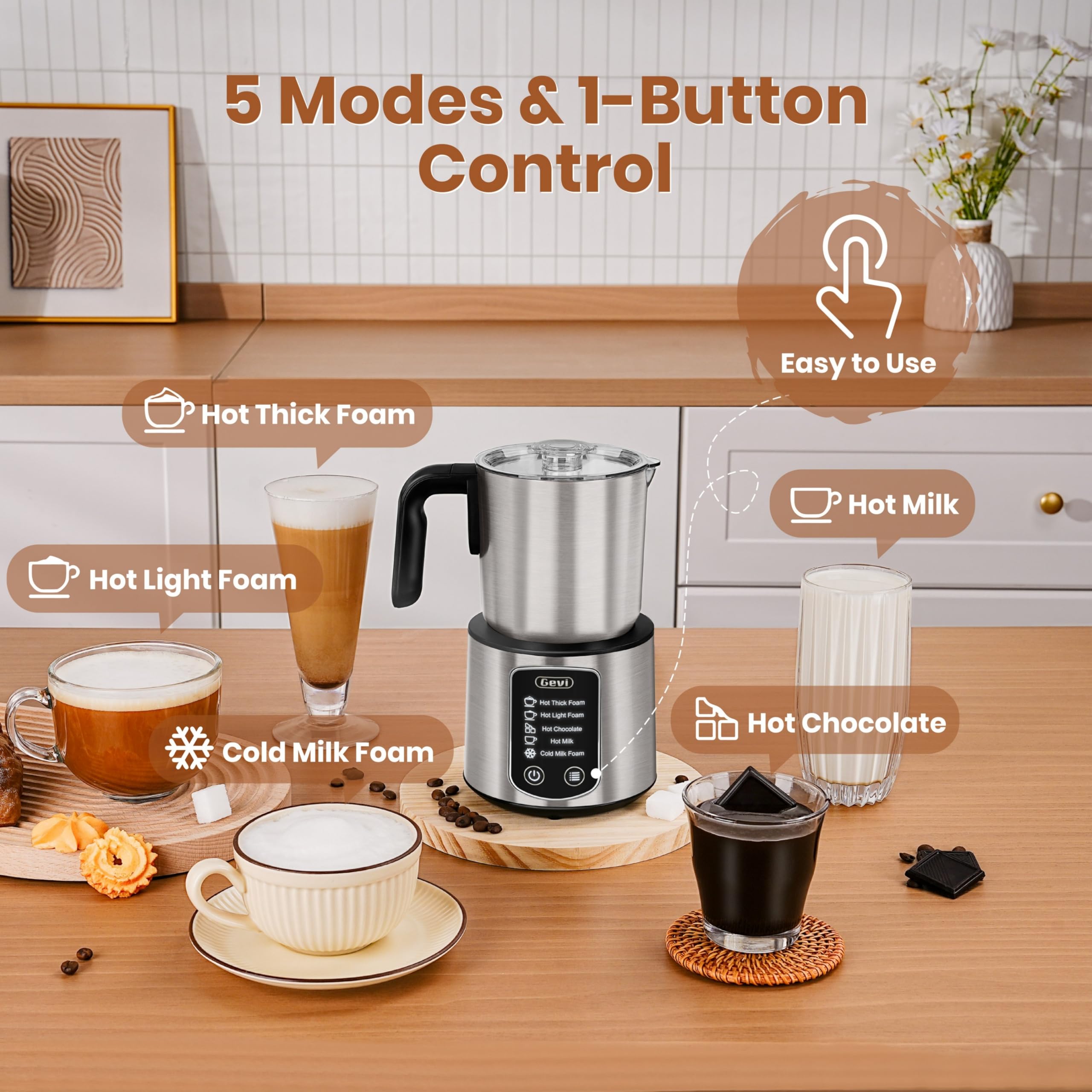 Gevi 20 Bar Espresso Machine with Milk Frother Steam Wand & Hot Chocolate Maker - 5-in-1 Milk Frother and Steamer for Home Barista & Coffee Lovers - Perfect for Espresso, Cappuccino, Latte & Hot Chocolate Making