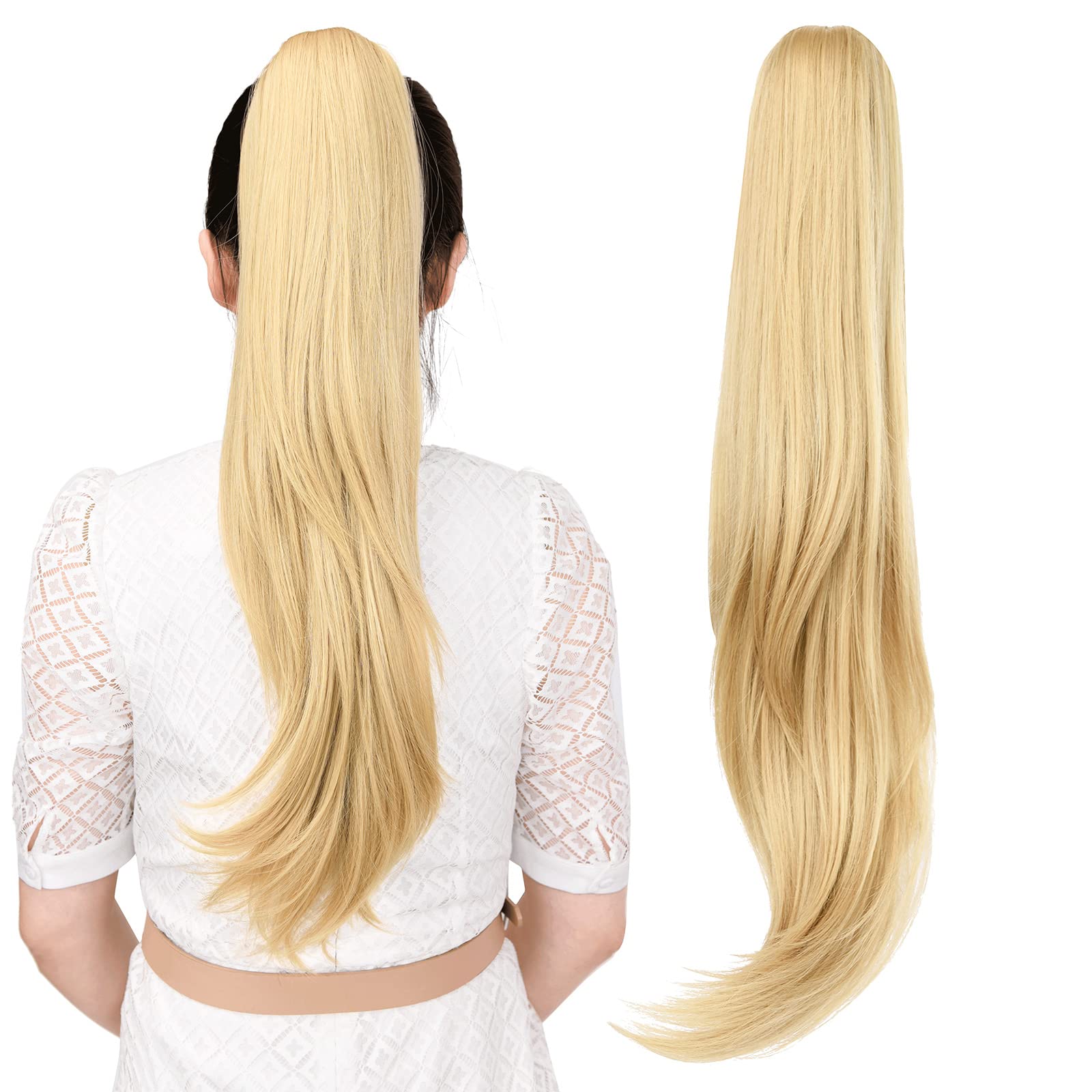 Natural Straight Ponytail Hair Extension with Claw Clip - Seamless Blonde Brown Black Hairpiece for Women - Perfect for Parties, Weddings & Everyday Styling