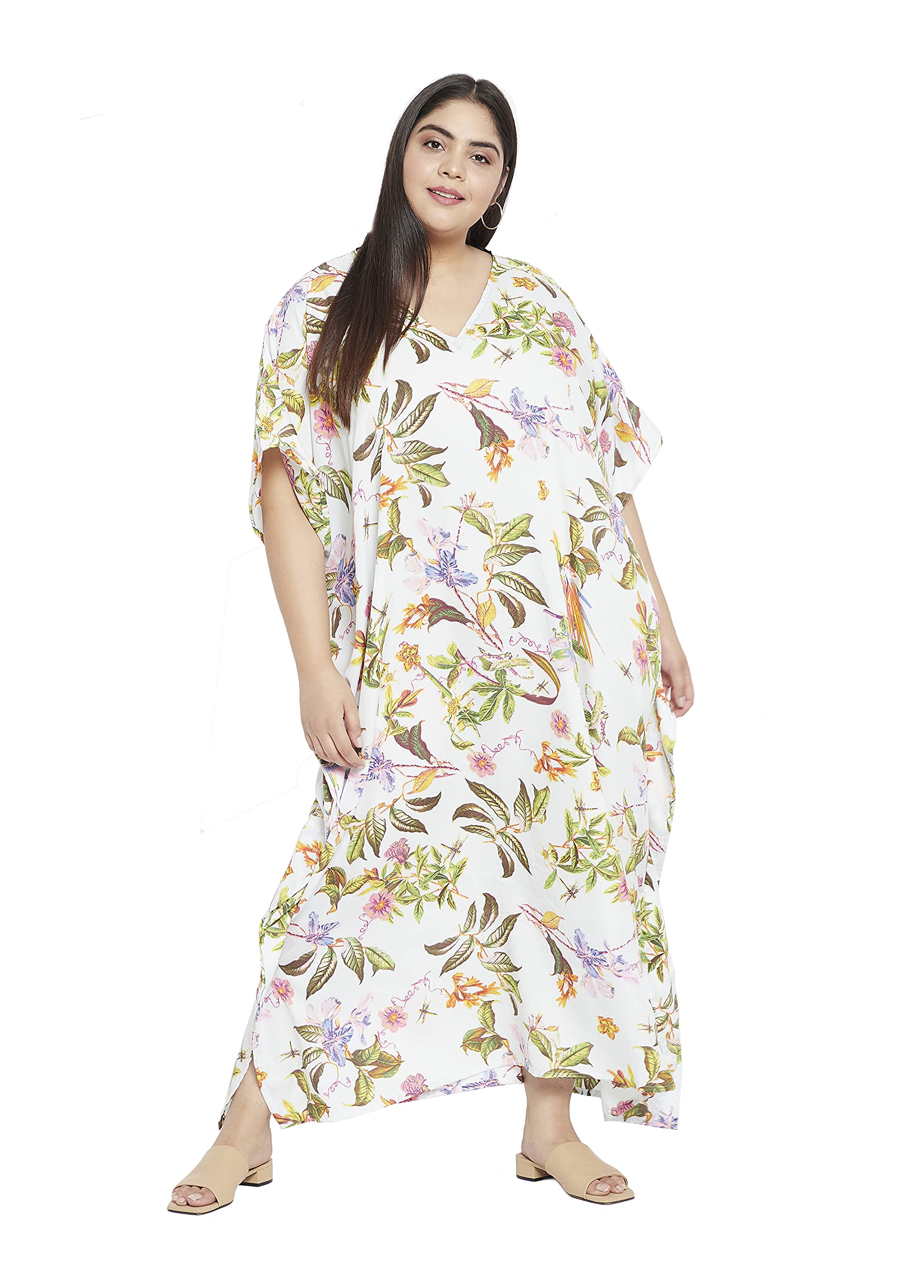 Gypsie Blu Women's Plus Size Floral Kaftan Dress - Long Boho Maxi Tunic for Beach, Vacation & Summer Casual Wear | Flowy Cover Up for Poolside, Resort & Tropical Getaways