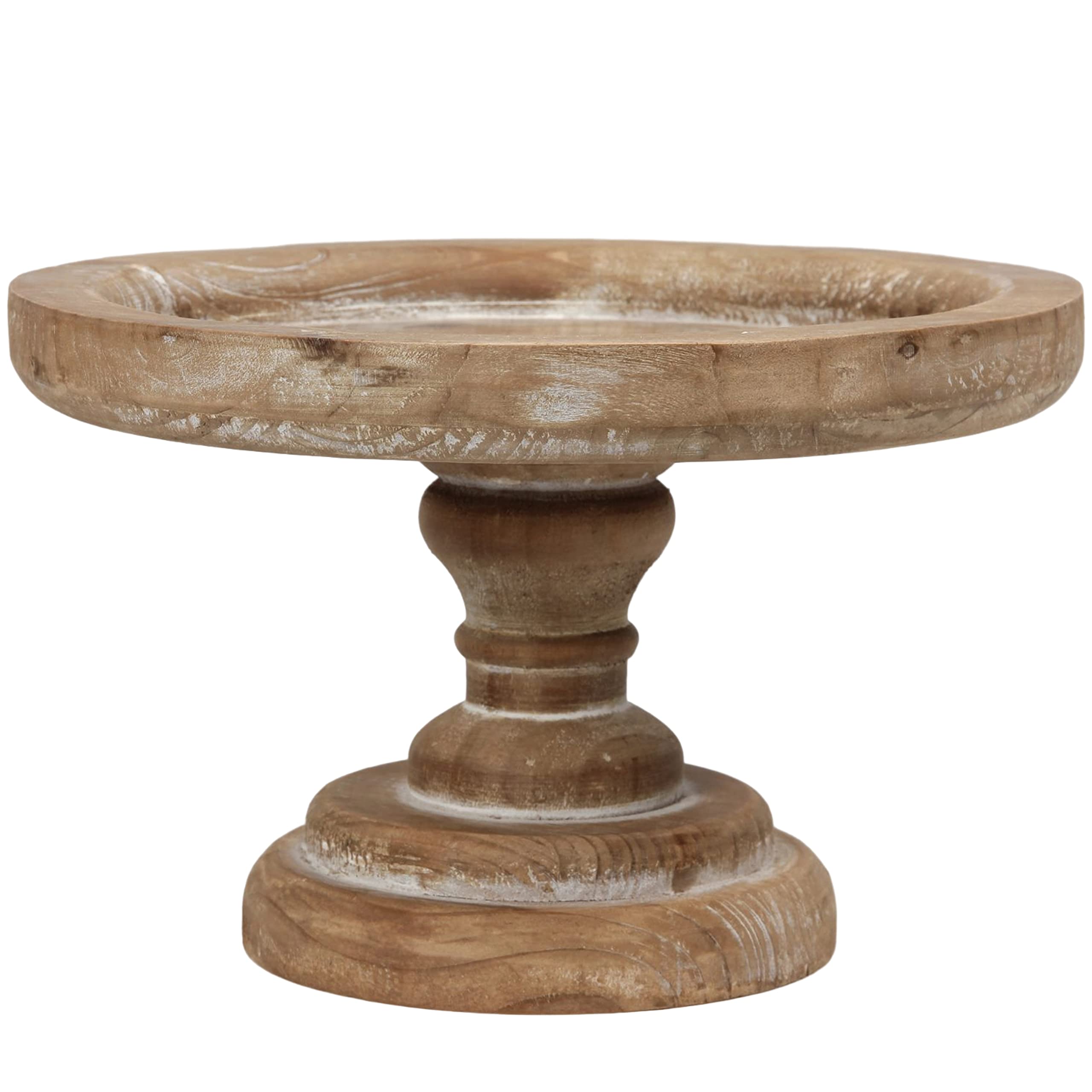 SOFE 11 Inch Rustic Wood Cake Stand - Vintage Round Pedestal Dessert Display for Weddings & Birthdays - Farmhouse Decor for Country Style Kitchens & Party Tables