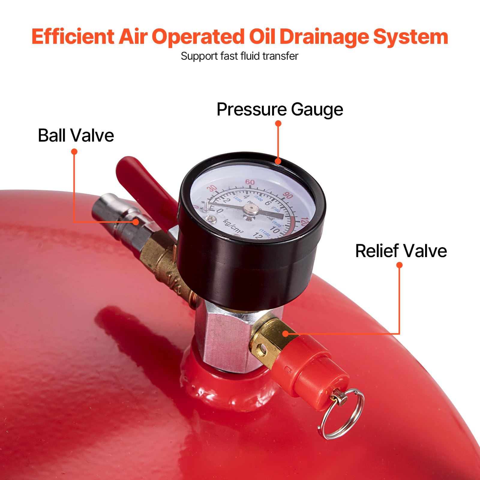 VEVOR 20-Gallon Portable Waste Oil Drain Tank - Air Operated Oil Drainer with Adjustable Funnel & Wheels for Auto Repair Shops, Garages - Ideal for Fluid Fuel Transfer, Oil Changes & Drainage in Professional Workshops