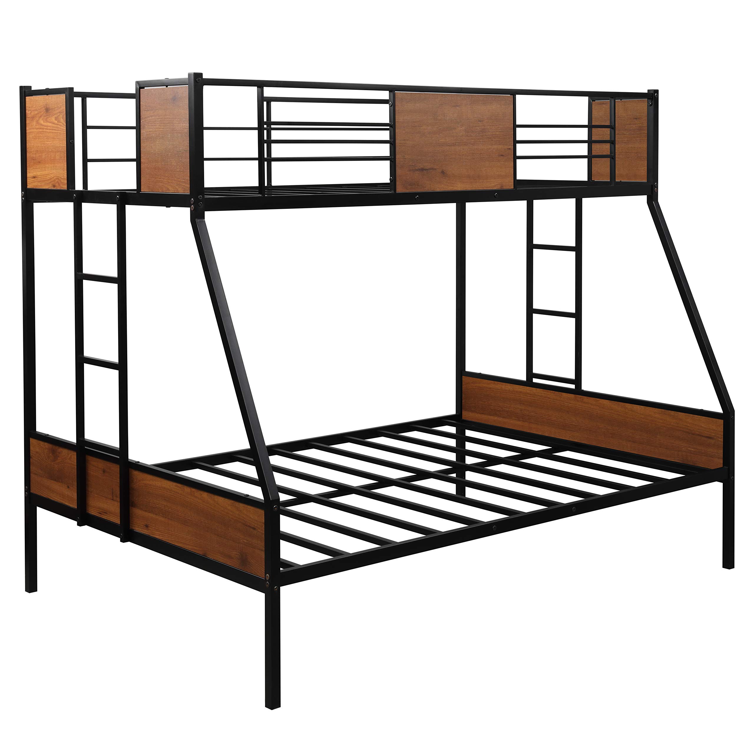 **IANIYA Twin Over Full Metal Bunk Bed with Trundle & Dual Ladders - Sturdy Space-Saving Kids & Guest Bedroom Furniture (Brown) - Perfect for Small Rooms, Dorms, and Shared Spaces**