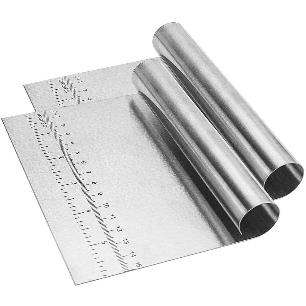 Graplan 2-Piece Stainless Steel Dough Scraper Set with Ergonomic Handle & Measuring Scale - Professional Bench Scraper for Baking Bread, Pastry & Cake Dough - Perfect for Home Bakers & Professionals - Ideal for Kneading, Cutting & Portioning Dough