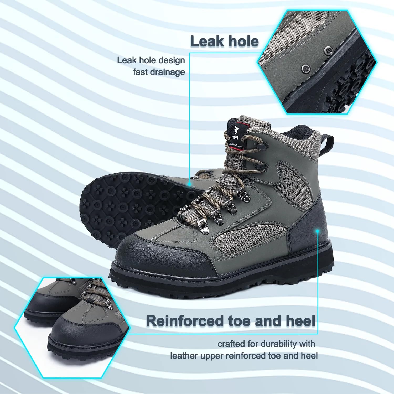 8 Fans Men's Wading Boots - Anti-Slip Rubble Sole, Comfortable & Durable Fishing & Hunting Boots for Outdoor Adventures | Perfect for Stream Fishing, Duck Hunting & Wetland Exploration