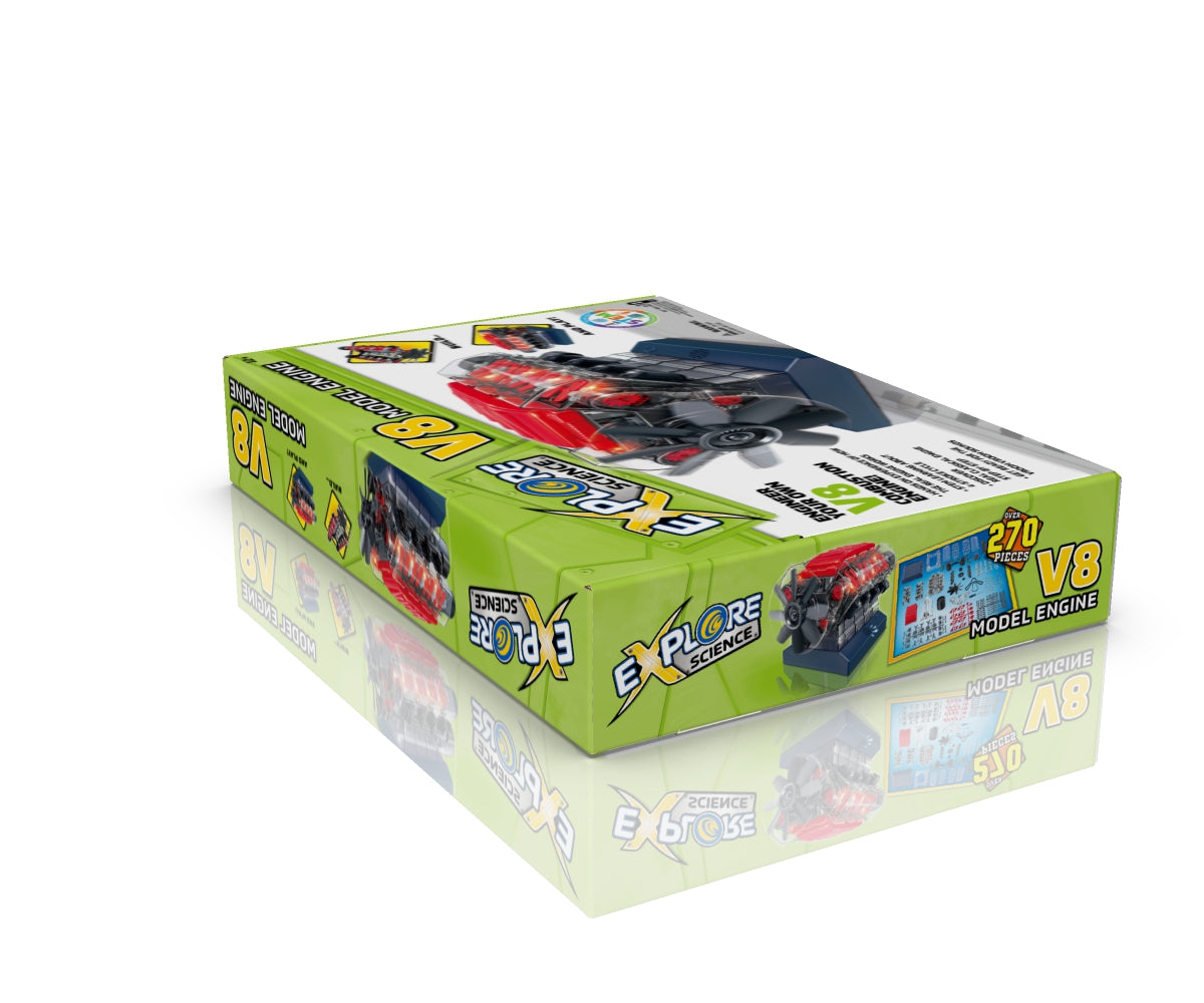 Explore Science V8 Model Engine Kit - DIY STEM Educational Toy for Kids & Adults - Build Your Own Working Mini Engine - Perfect for Science Projects, Learning & Gifts