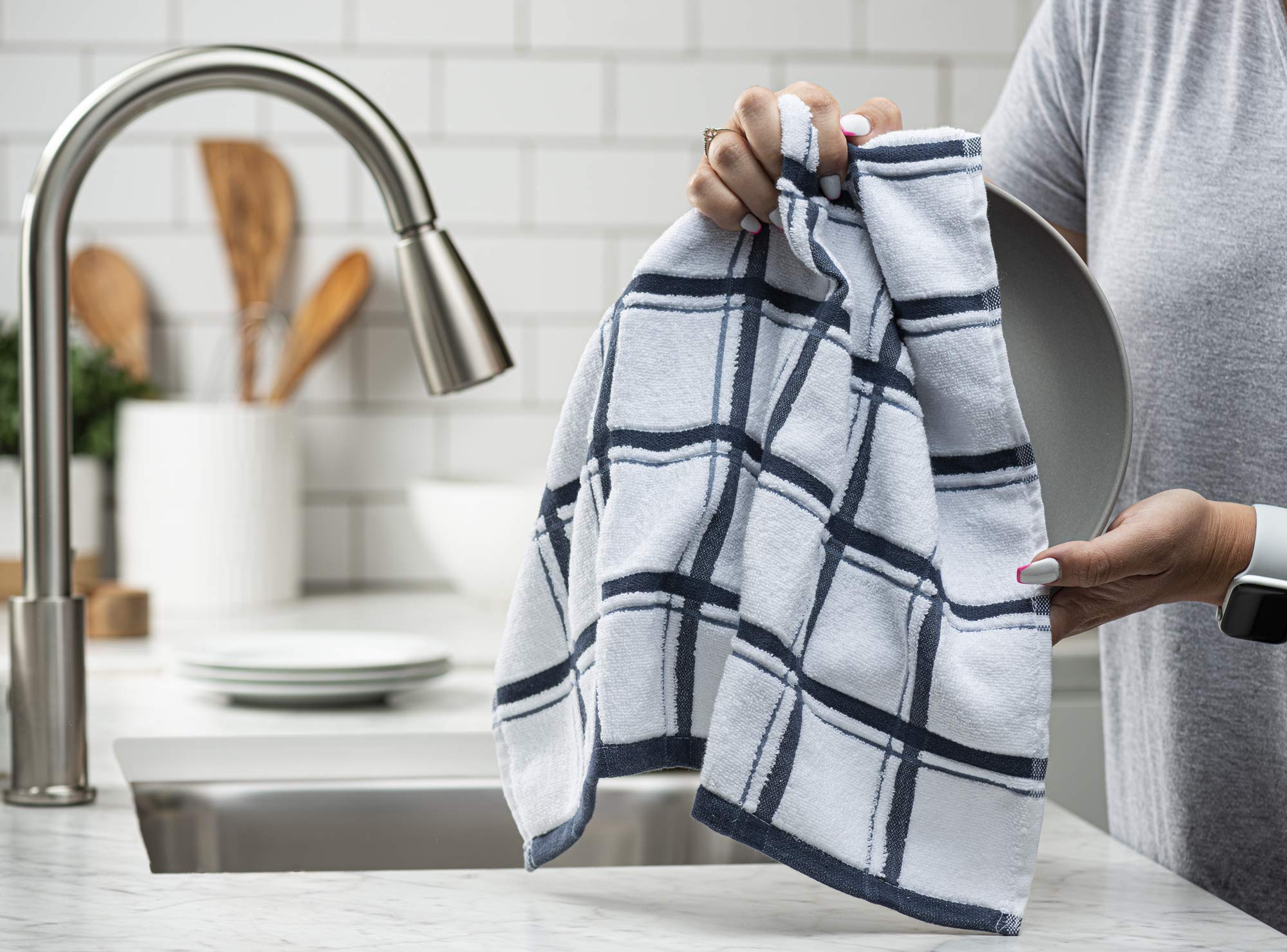 Premium XLNT Blue Large Kitchen Towels (3 Pack) - 100% Cotton Dish Towels | 20