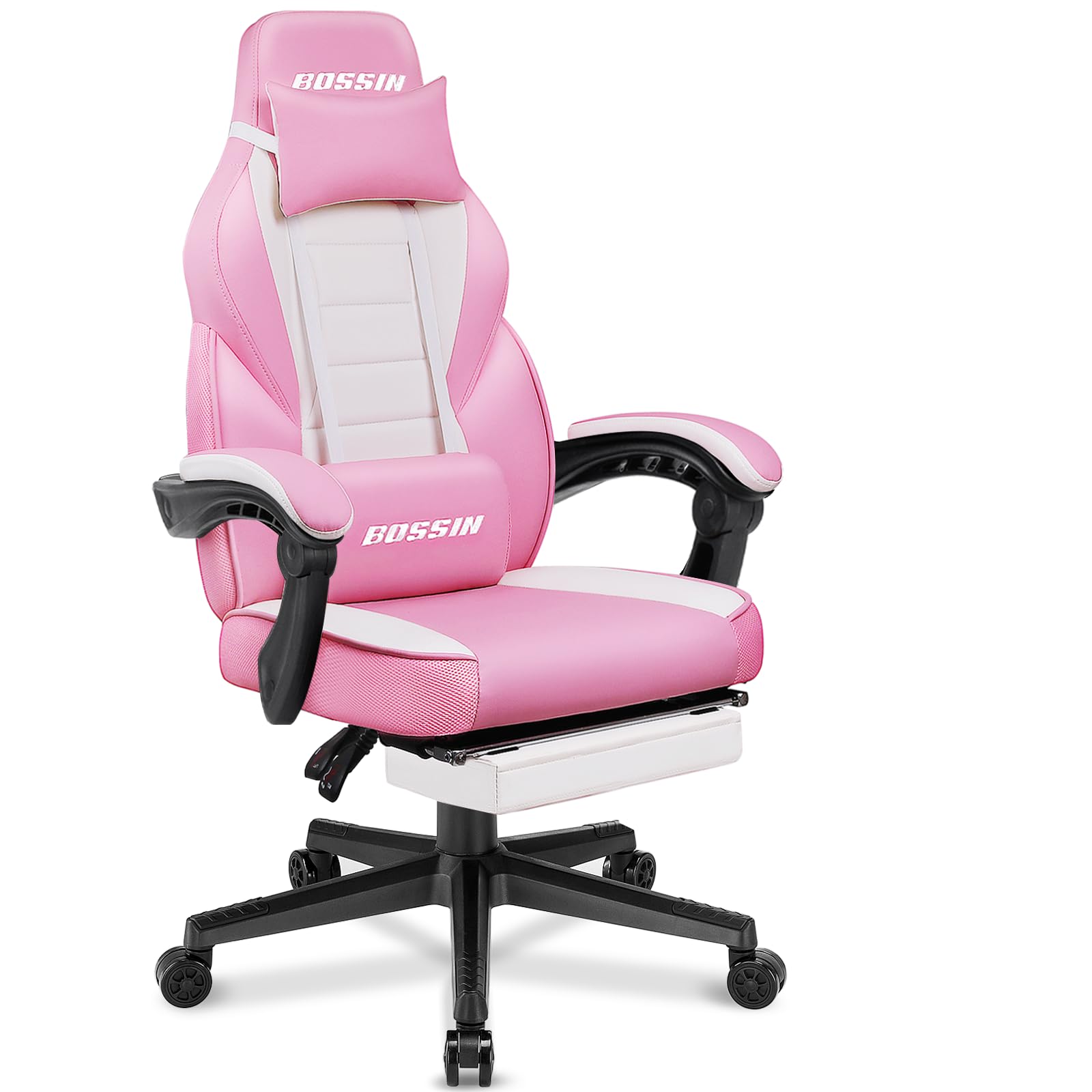 BOSSIN Ergonomic Gaming Chair with Massage & Lumbar Support - Heavy Duty Office Chair with Adjustable Footrest for Big & Tall Gamers - Perfect for Home Office, Streaming & Esports Gaming Sessions