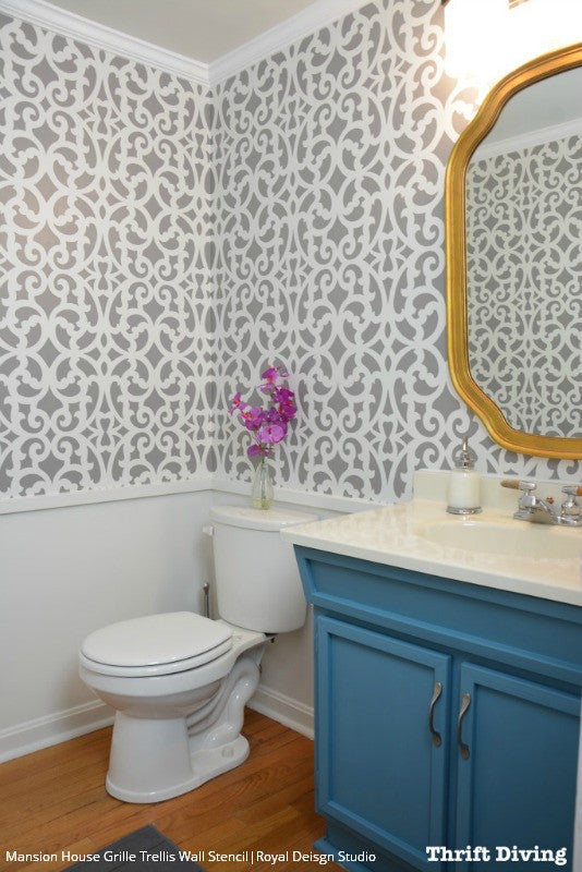 Mansion House Grille Trellis Wall Stencil - DIY Home Decor Stencil for Wall Painting, Furniture & Crafts - Perfect for Bedroom, Living Room & Garden Projects