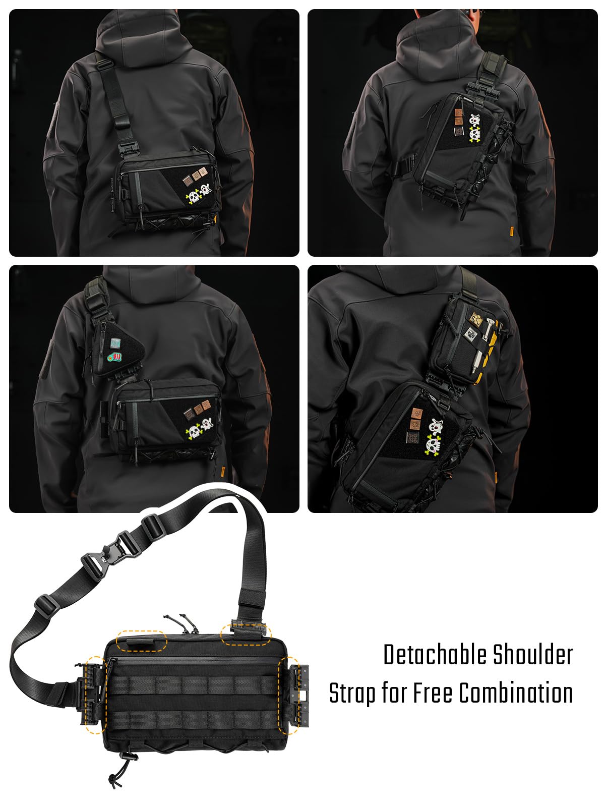 EDC Modular Sling Bag - Lightweight Crossbody Shoulder Bag for Men & Women | Durable CORDURA Black Chest Pack | Perfect for Travel, Hiking, Outdoor Sports & Everyday Carry | Compact Daypack for Work, Gym & Urban Adventures
