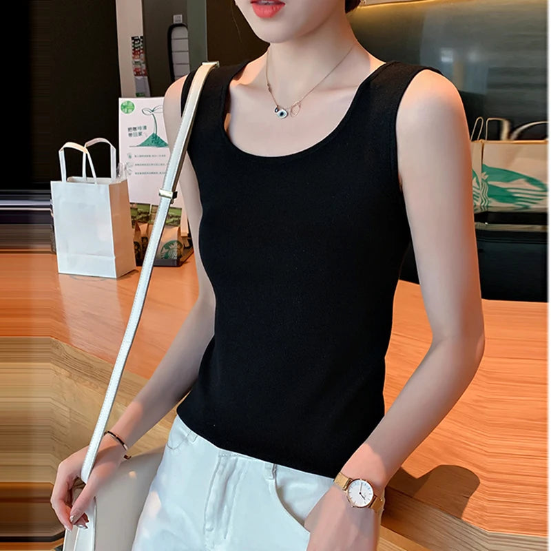 Women's Basic Knitted Vest - O-Neck Sleeveless Tank Top Casual Summer Crop Top (Black, White, Green) | Perfect for Layering, Beach Outfits & Summer Fashion