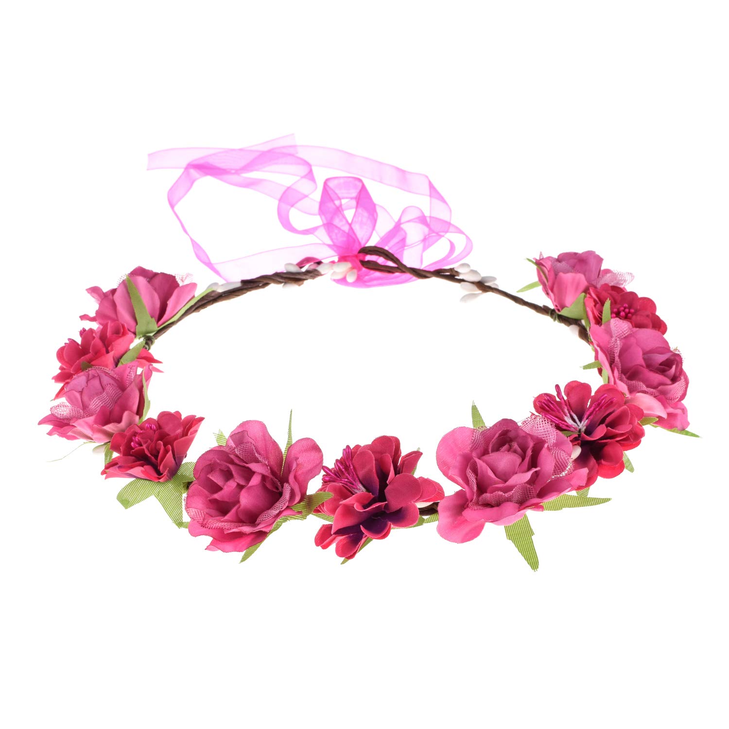 Women's Floral Headband - Bridal Flower Crown Wreath for Girls, Boho Chic Garland Halo in Peach - Perfect for Weddings, Festivals & Photo Shoots