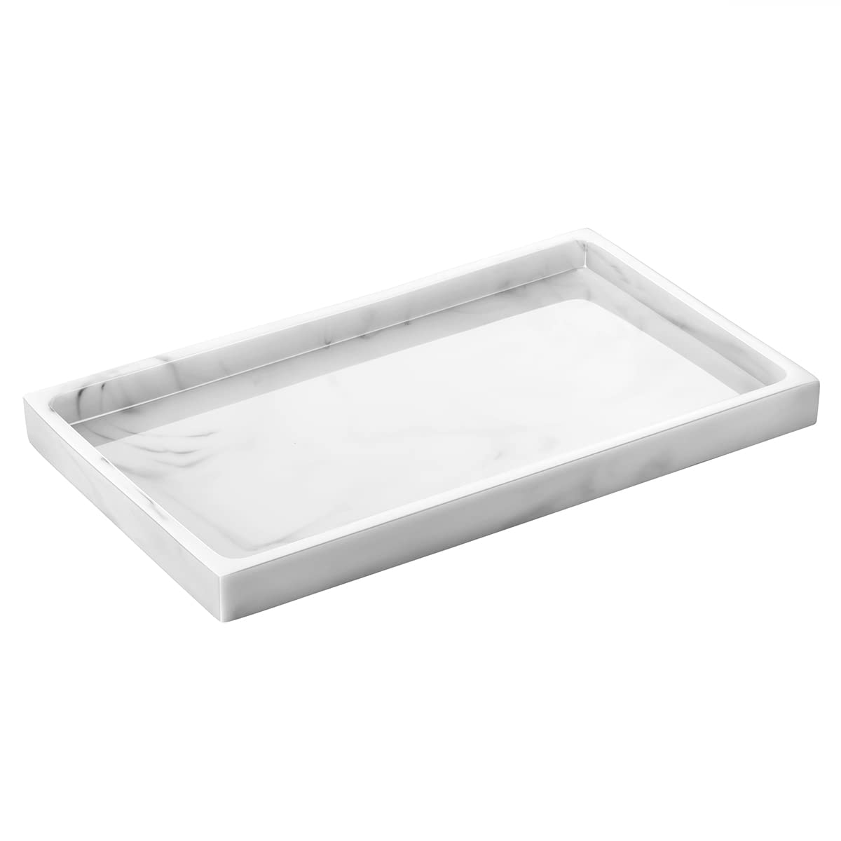 Marble White Resin Bathroom Tray Organizer - Vanity Countertop Jewelry Storage & Home Decor for Candle, Perfume, Plants, Shampoo, Towels - Perfect for Bathroom, Bedroom Dresser and Kitchen Counter Organization