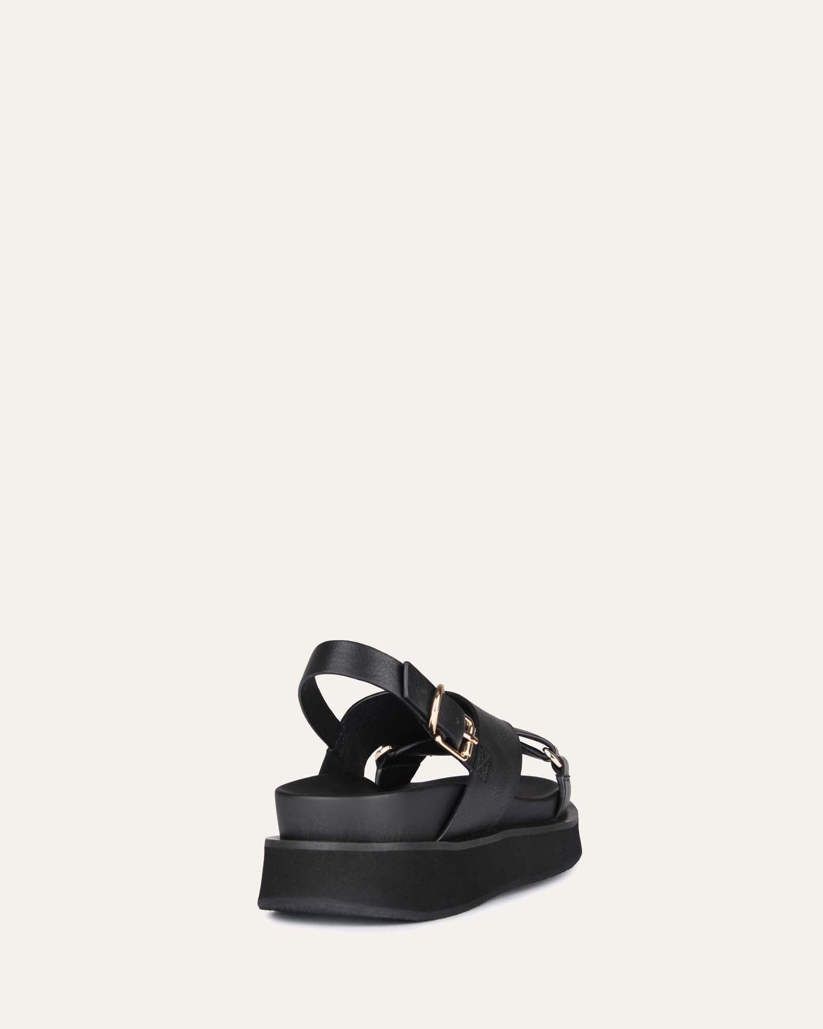 Marley Flat Sandals for Women - Black Leather Comfortable Slip-On Sandals for Beach, Vacation & Casual Wear