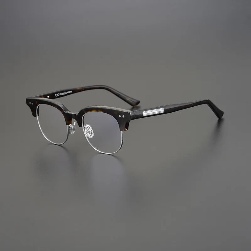 Stylish Black Unisex Semi-Rim Square Acetate Eyeglasses Frame 15022 - Perfect for Work, Reading & Fashion Accessories