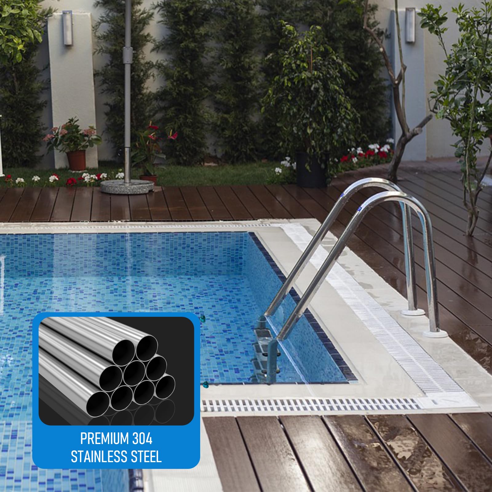 Stainless Steel 3-Step Inground Pool Ladder with Non-Slip Treads - 1.90