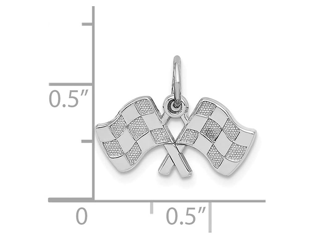14K White Gold Checkered Flag Charm Pendant Necklace for Men & Women - Racing Enthusiast Jewelry Gift for Birthday, Anniversary & Motorsport Events