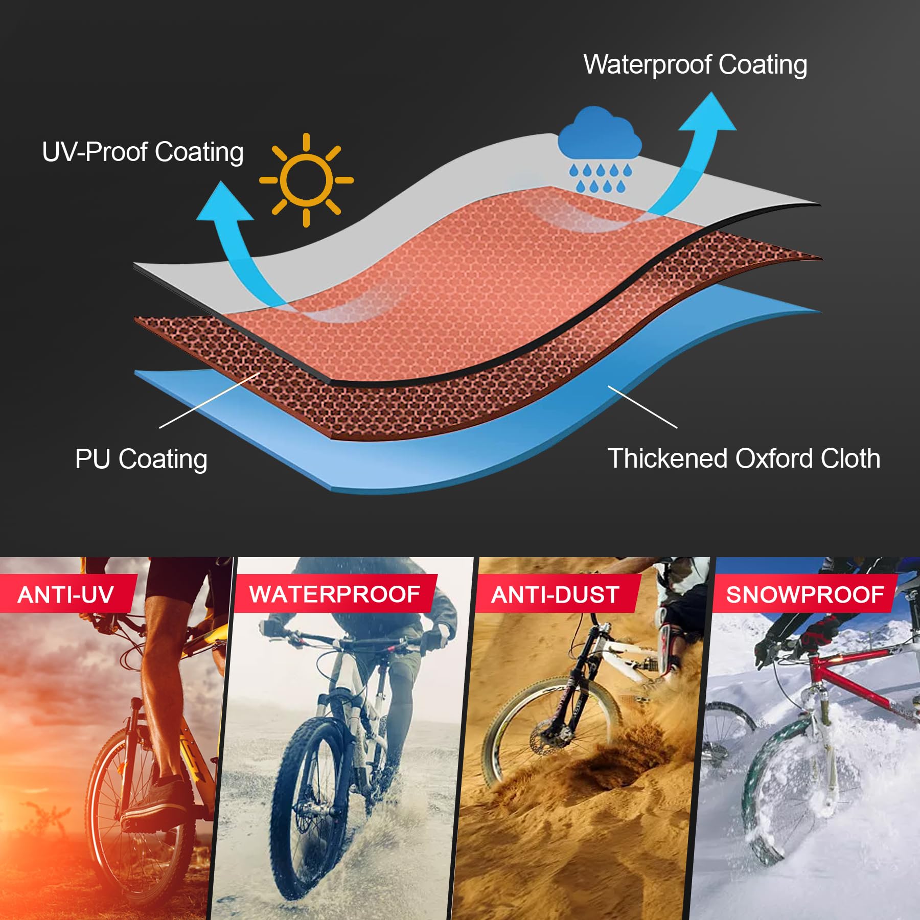 Comnova Waterproof Heavy Duty 600D Bike Cover for 2 Bikes - Outdoor Bicycle Storage Cover for eBike, Mountain Bike, Road Bike, Hybrid Bike & Beach Cruiser - Perfect for Garage, Patio & Backyard Protection