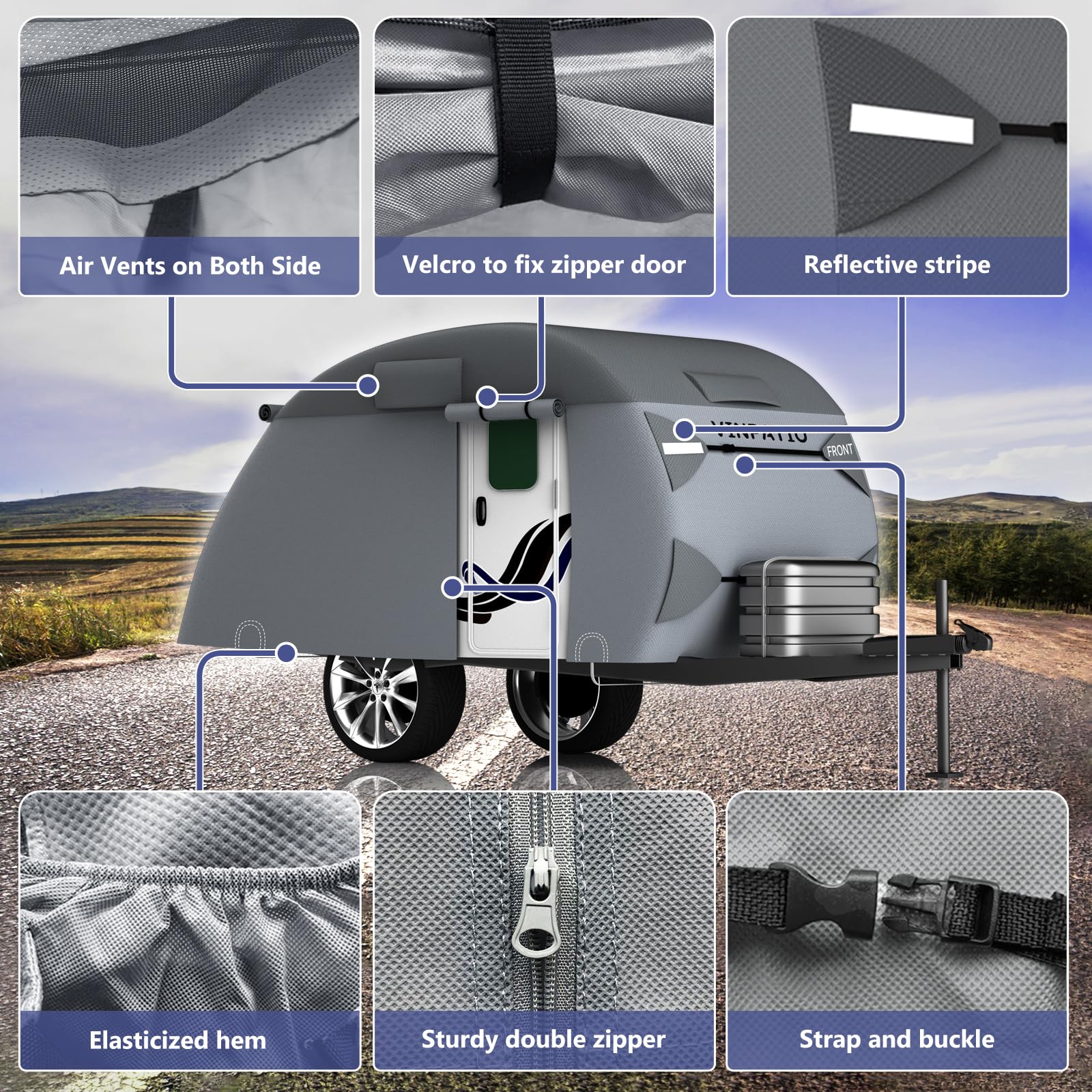 Heavy Duty 7-Layer Teardrop Camper Cover for 10'-12' Trailers - Windproof Strap RV Cover for All-Weather Protection | Perfect for Outdoor Storage, Camping & Travel