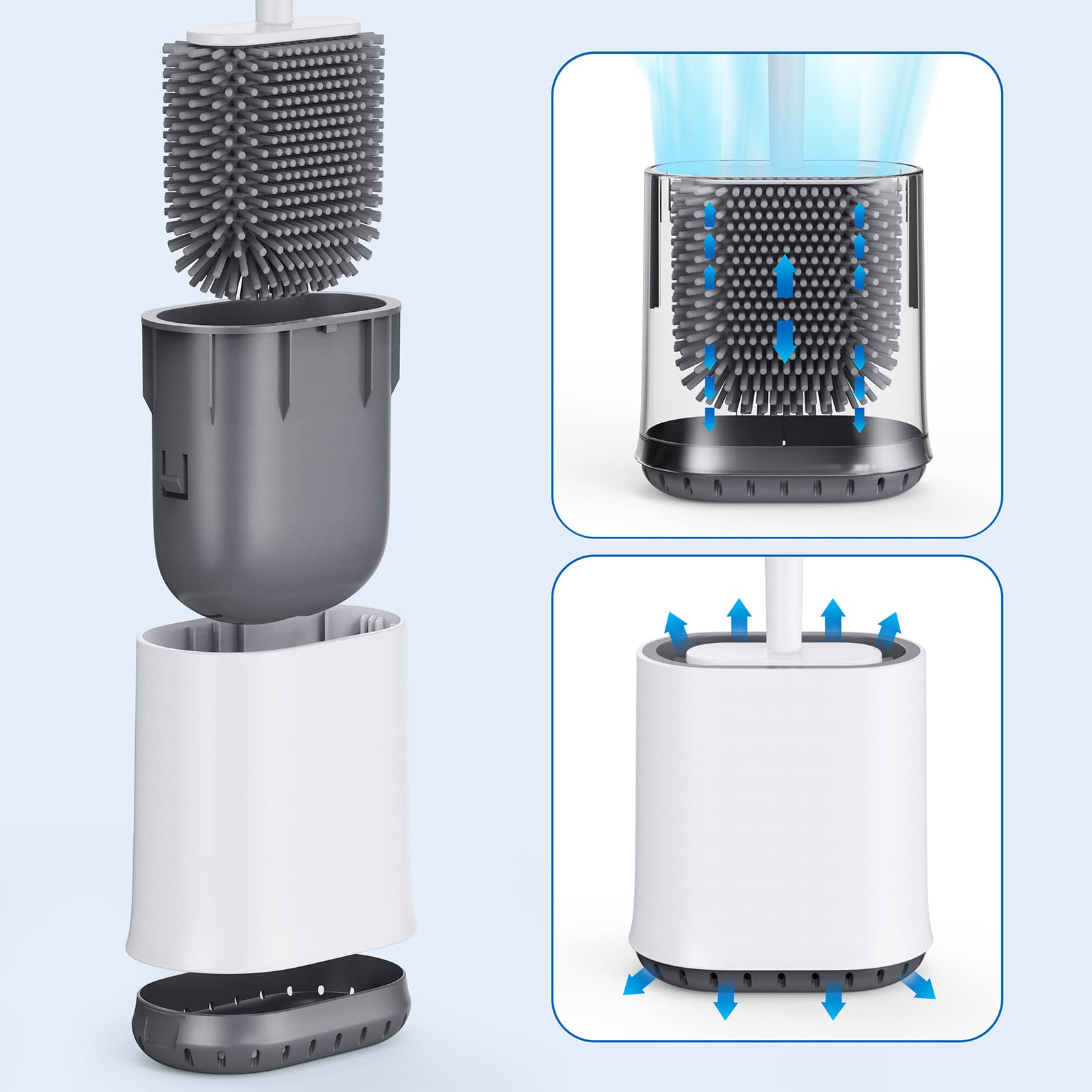 Premium Silicone Toilet Brush with Quick-Dry Holder - Hygienic Deep Cleaning Bristles & Bathroom Storage Container - White - Ideal for Modern Bathrooms, Small Spaces & Easy Maintenance