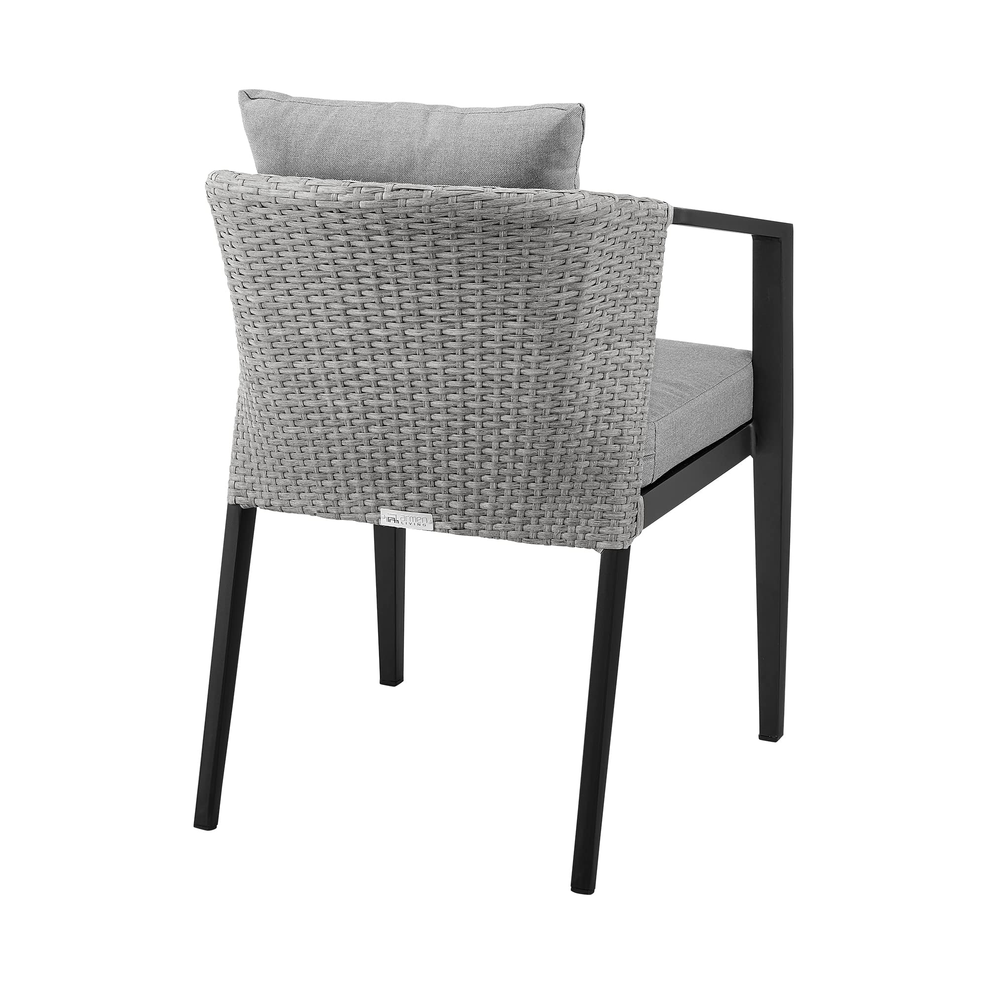 Armen Living Aileen Modern Outdoor Patio Dining Chairs - Set of 2 Black Wicker and Metal Stackable Chairs for Garden, Poolside, Deck & Patio Furniture