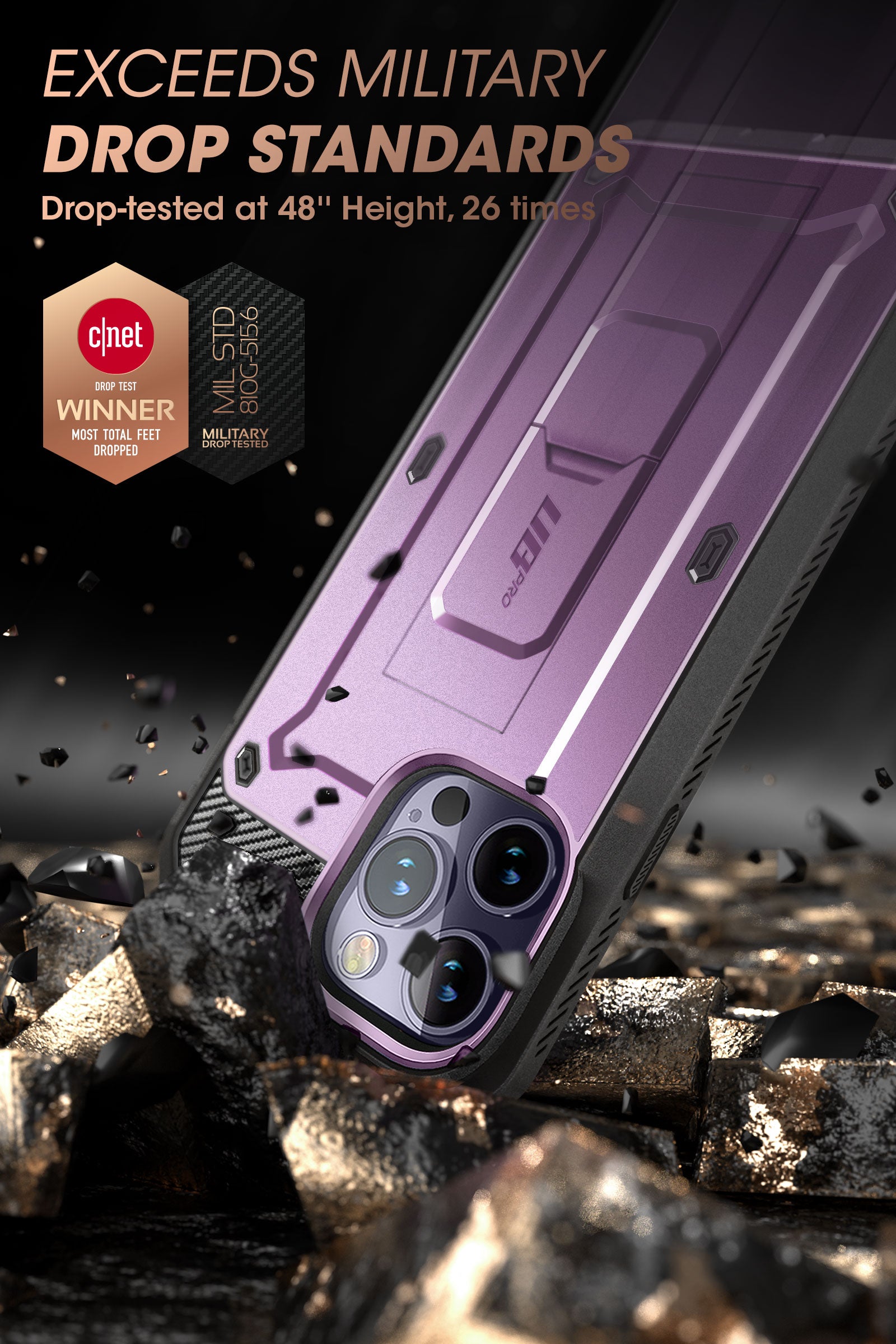 iPhone 14 Pro 6.1 Inch Unicorn Beetle Pro Rugged Case - Shockproof & Drop Protection, Deep Purple | Perfect for Outdoor Adventures, Construction Work & Extreme Sports