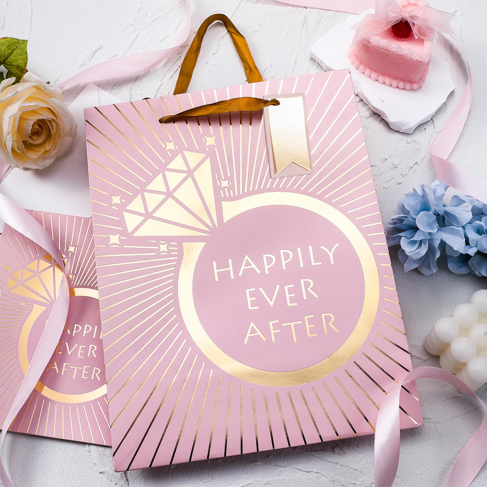 Wedding Gift Bag with Tissue Paper & Card - 10x5x13in, Pink for Parties & Events