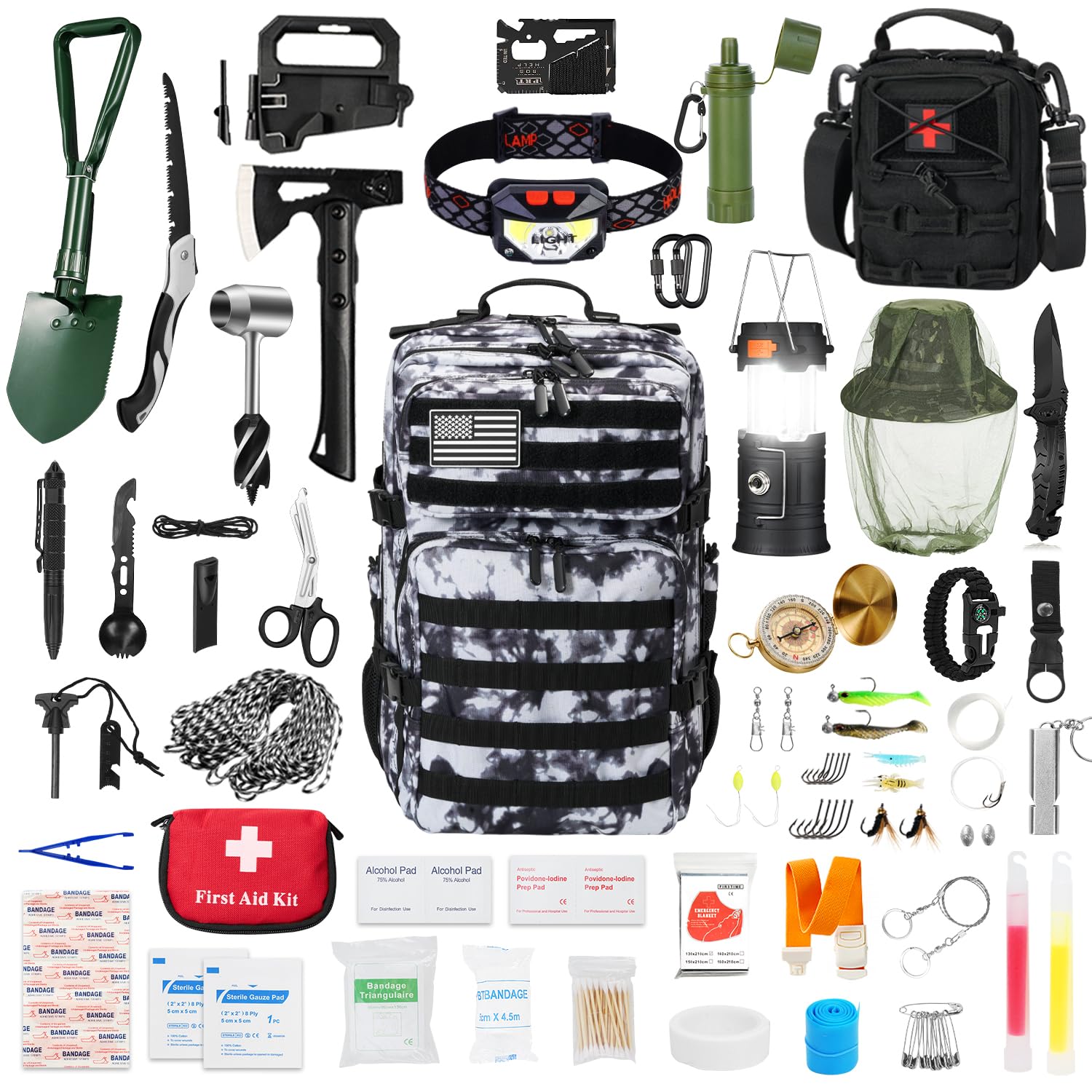 Premium Survival Gear Kit - Emergency First Aid Supplies & Large Durable Camping Backpack for Outdoor Adventures | Perfect for Hiking, Camping, and Wilderness Survival Preparedness