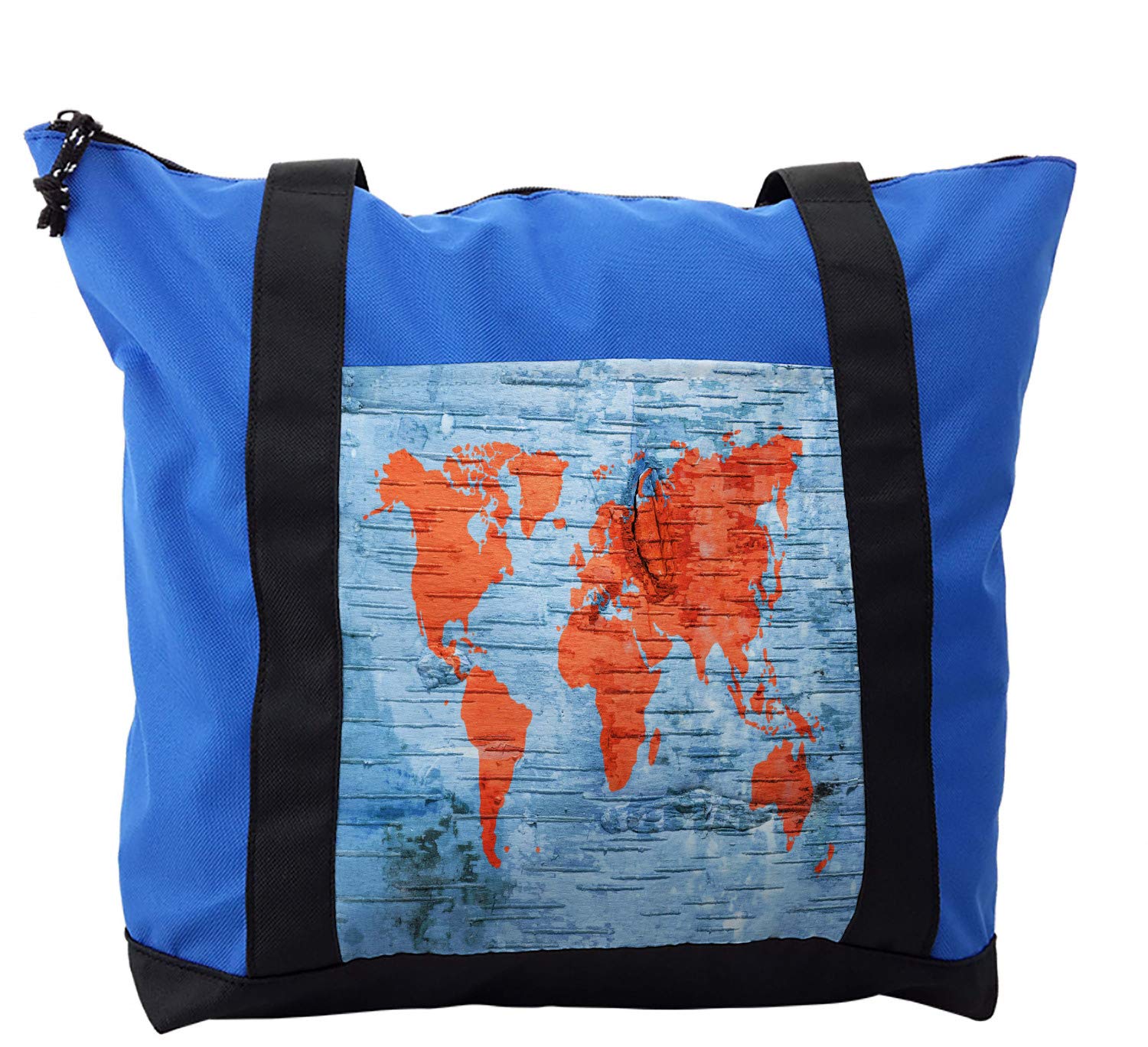 Lunarable Holiday Shoulder Bag with Voyager World Map Design - Durable Zippered Travel Tote for Women - Perfect for Vacation, Beach Trips & Daily Commute