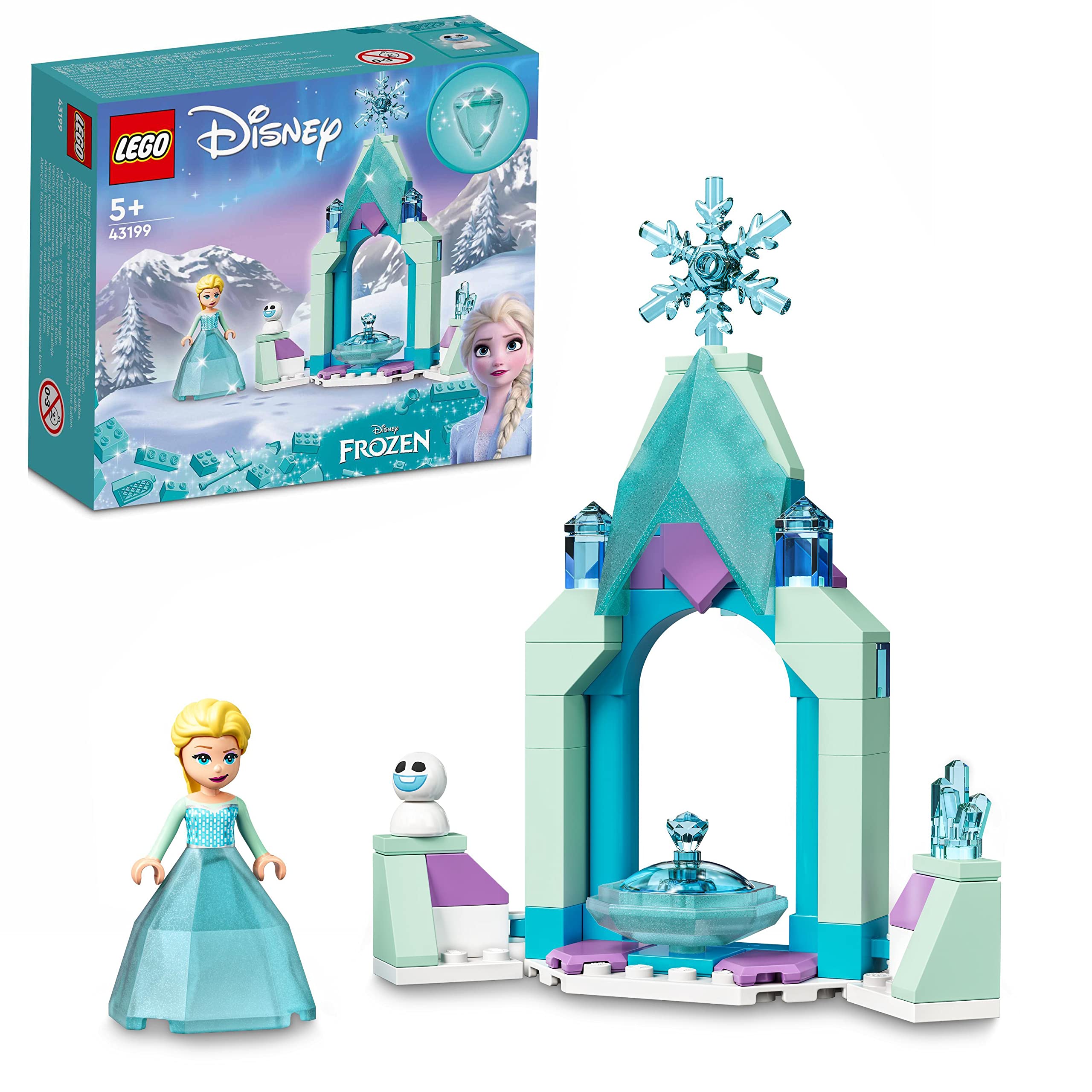 LEGO 43199 Disney Elsa's Castle Courtyard Building Toy for Kids with Mini Snow Queen 2 Doll & Diamond Dress - Perfect for Creative Play, Birthday Gifts & Disney Frozen Fans