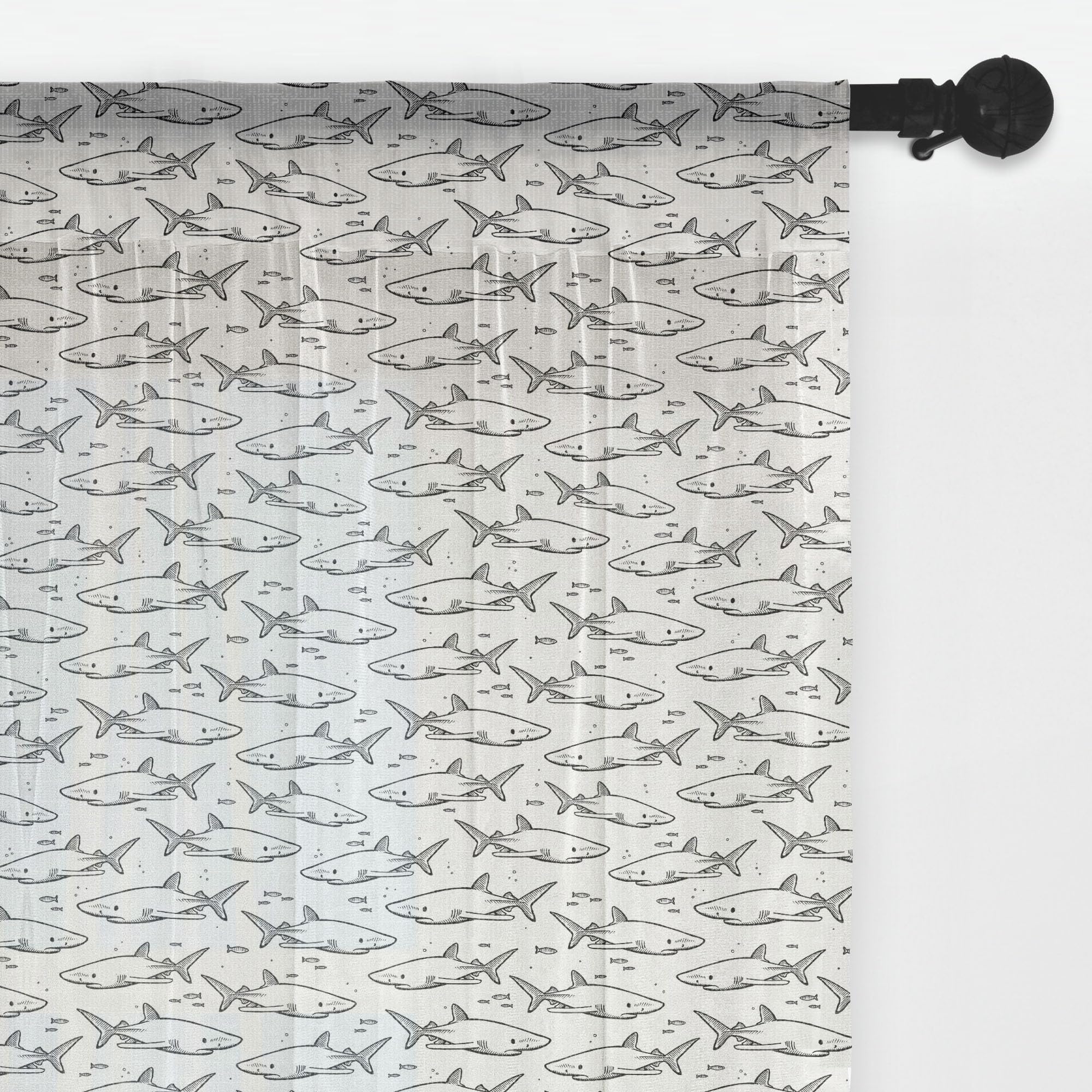 Ambesonne Shark Tulle Curtains - Black & White Fish Design, 108x108 Inches, Rod Pocket Sheer Drapes for Living Room, Bedroom, or Wedding Party Decor