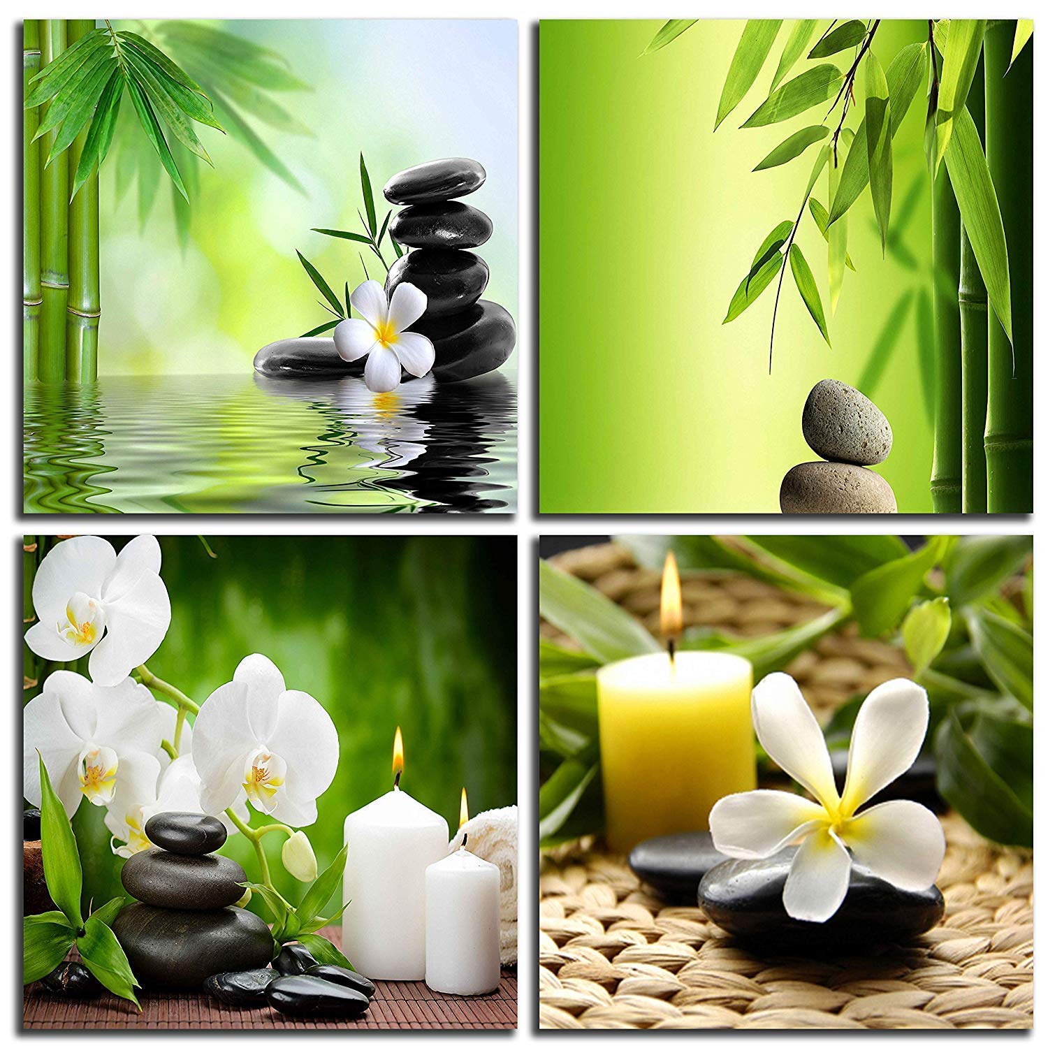 Modern 4-Panel Zen Giclee Canvas Print - Spa Wall Art for Massage Treatment Rooms, Home Office Decor, Living Room & Bedroom | Serene Asian-Inspired Landscape Paintings for Relaxation & Meditation Spaces