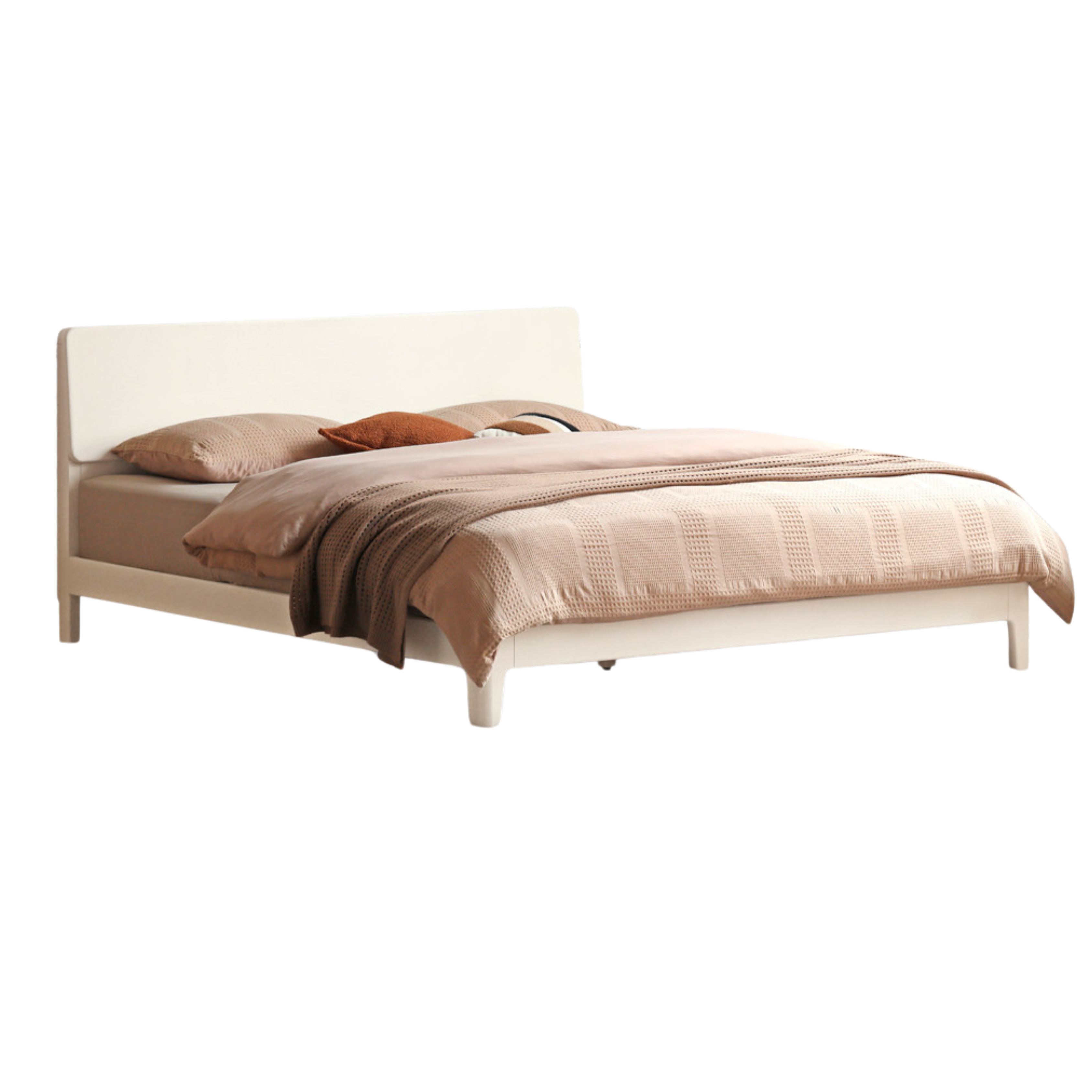 Modern Simple Cream Style Poplar Solid Wood Bed - Sturdy & Elegant for Master Bedroom, Guest Room, or Kids Room
