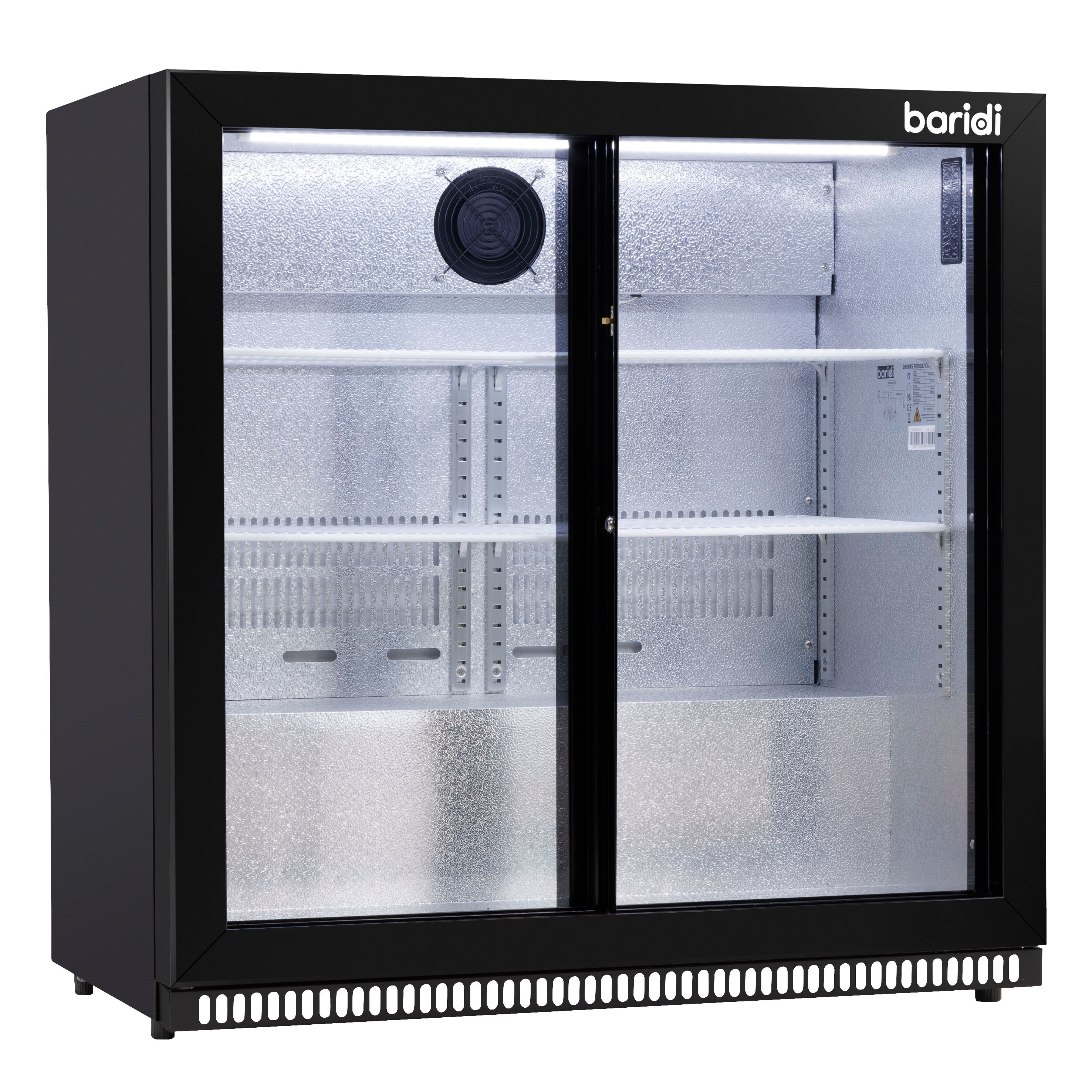 Baridi 190L Double Sliding Door Back Bar Refrigerator - Commercial Grade Black Drink Cooler for Bars, Restaurants & Home Use | Energy Efficient Beverage Fridge with Adjustable Shelves (Model DH273)