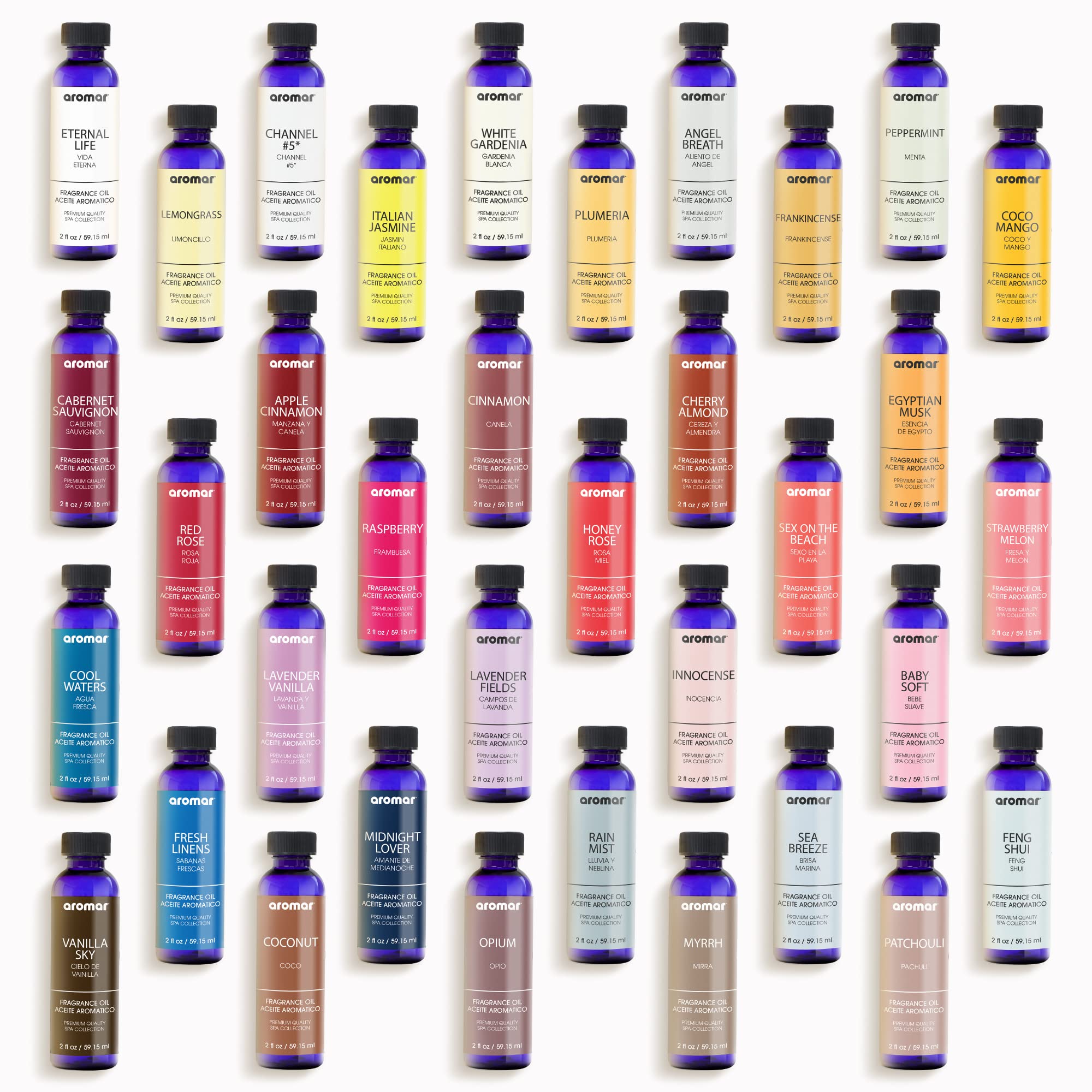 Aromar Aromatherapy Essential Oil Set - 35 Fragrances (2.2oz Each) for Diffusers, Massage & Relaxation | Spa Quality Scented Oils for Home, Yoga & Stress Relief