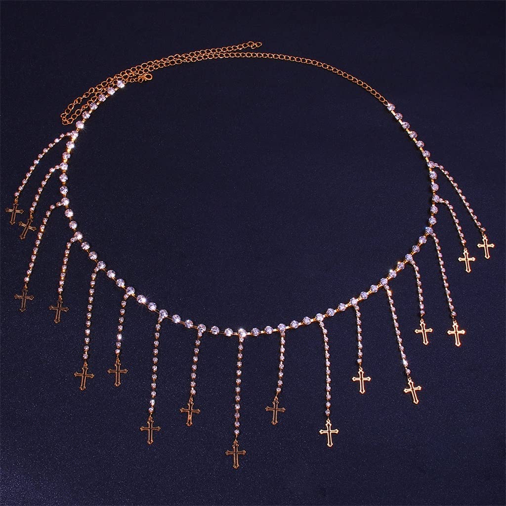 Sparkling Rhinestone Cross Tassel Pendant - Sexy Body Chain Waist Harness for Women - Hip Hop Sword Belt - Perfect Gift for Beach Parties & Festival Outfits