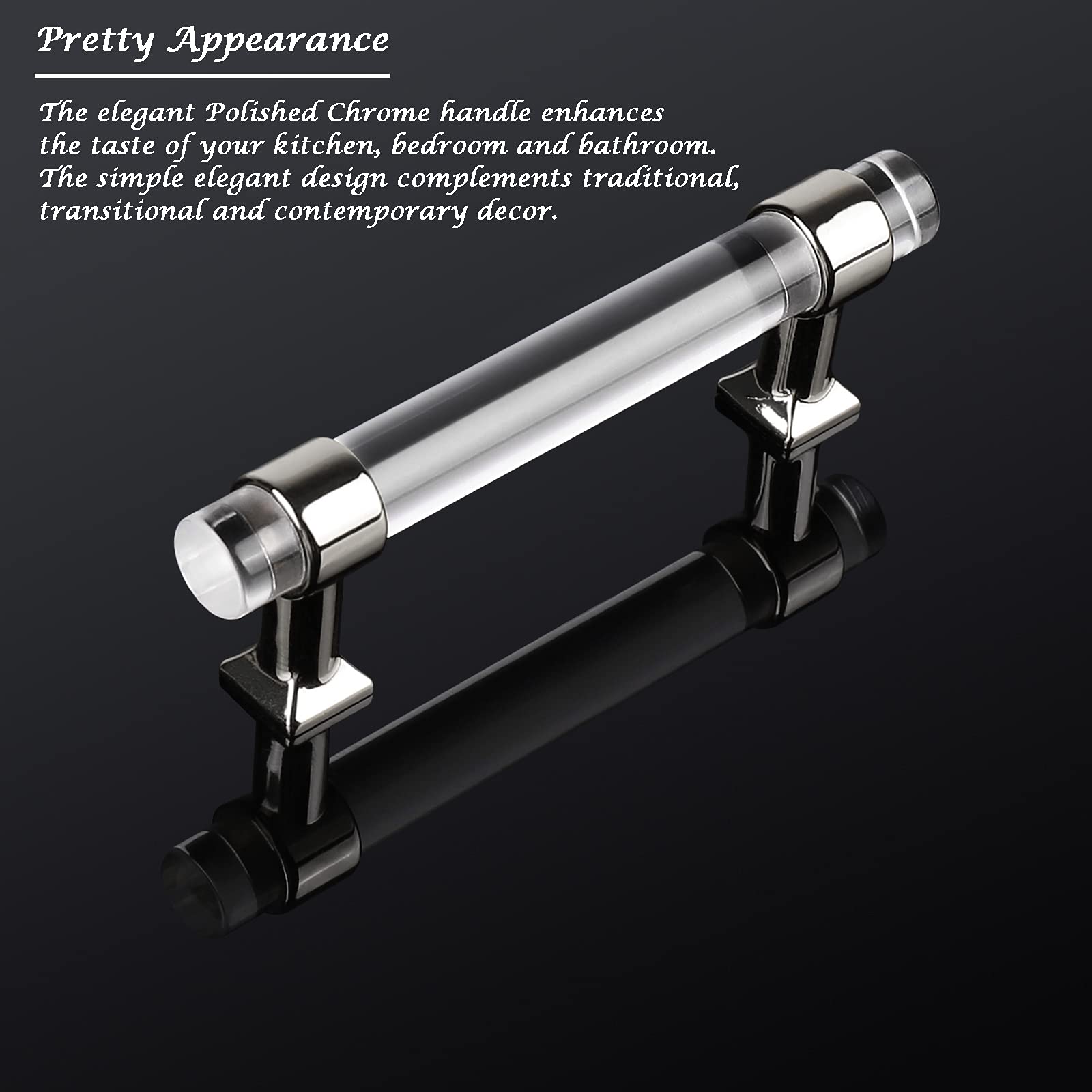 50 Pack Silver Chrome Acrylic Cabinet Pulls - 3-1/2 Inch Hole Centers - Modern Kitchen Hardware Drawer Handles for Cabinets, Dressers & Cupboards | Durable & Stylish Upgrade for Home, Office & RV Furniture