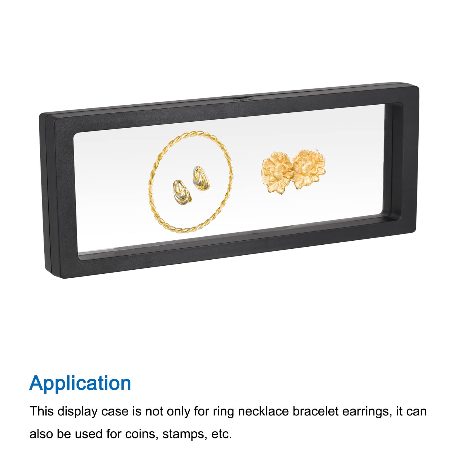 3D Floating Jewelry Display Stand - 11.81 x 3.54 x 0.79 Inch Black Frame Holder for Rings, Necklaces, Bracelets & Earrings (Pack of 2) - Perfect for Boutique Showcase, Wedding Ring Presentation & Retail Store Displays