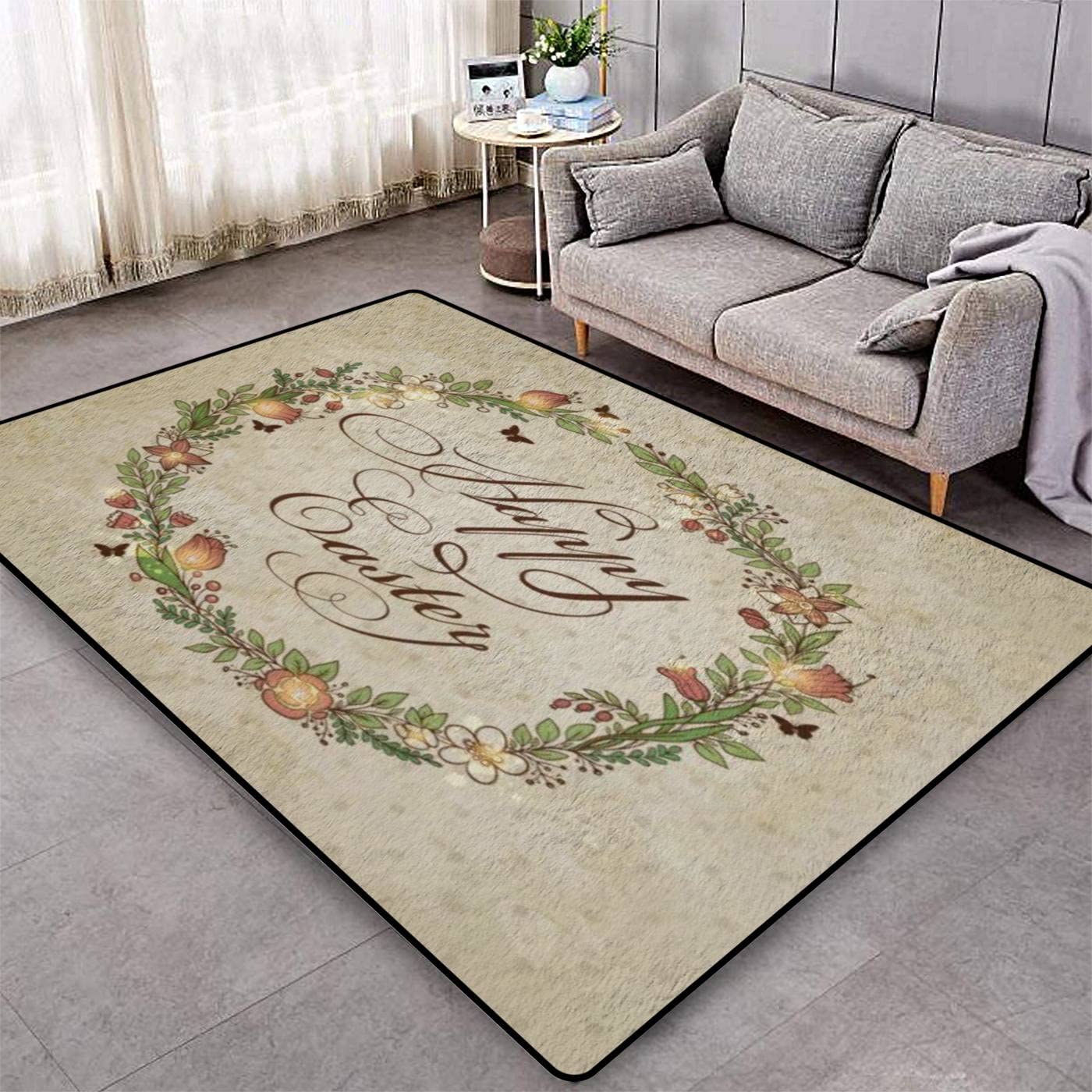 Soft Low Pile Vintage Area Rug - Non-Slip Shaggy Carpet & Fluffy Doormat for Living Room, Bedroom - Indoor/Outdoor Home Decor - Perfect for Easter Decorations, Cozy Floor Covering & Entryway Mats