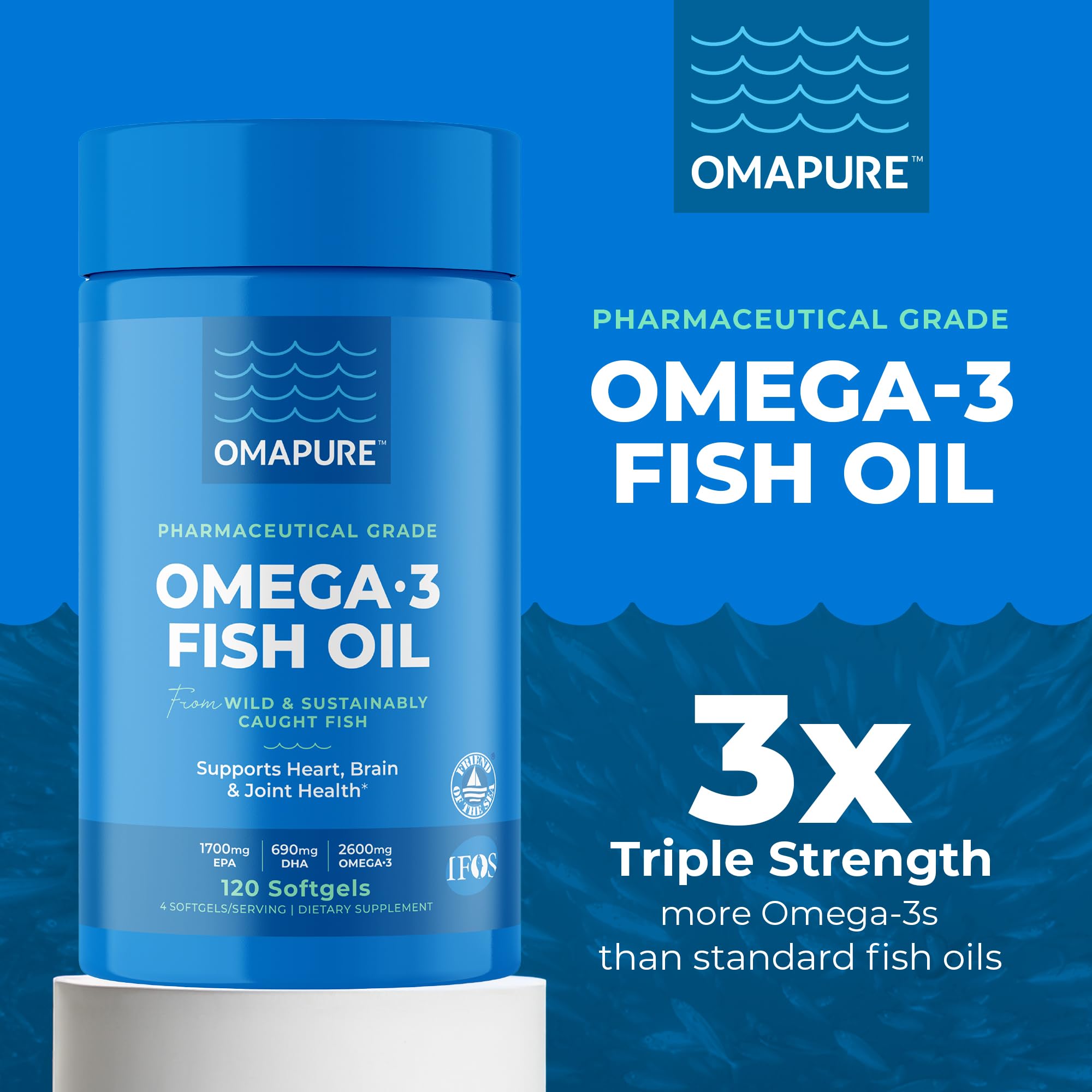 Premium Omega 3 Fish Oil Supplements - 120 Softgels (5 Bottles) - High EPA & DHA for Heart, Brain & Joint Health - IFOS Certified, Burpless Formula - Supports Cognitive Function & Cardiovascular Wellness - Ideal for Daily Wellness Routine & Active Lifestyle