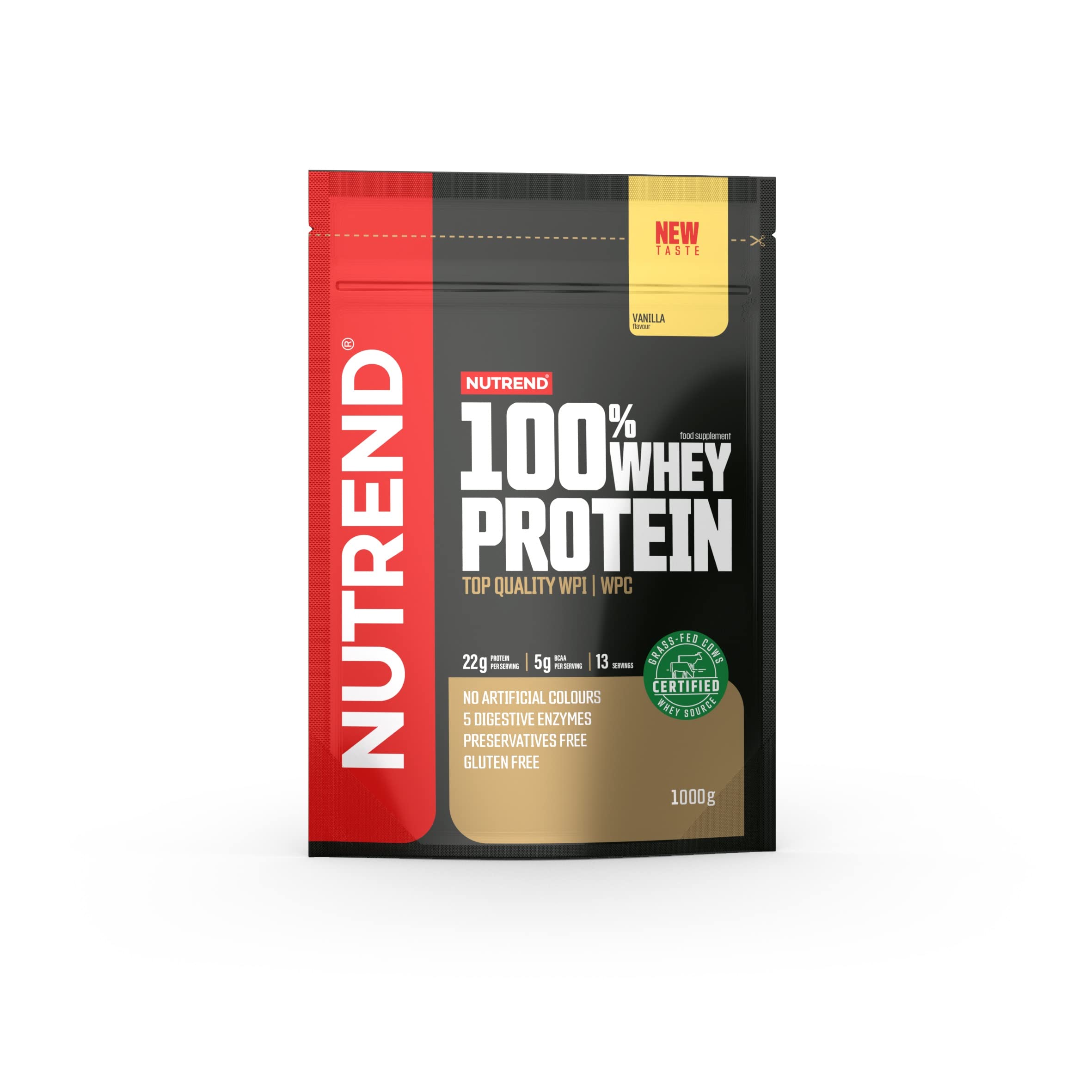 Nutrend 100% Whey Protein Powder - Vanilla Flavor (2.2 lb) for Muscle Recovery & Post-Workout Nutrition - Gym, Fitness & Bodybuilding Supplement