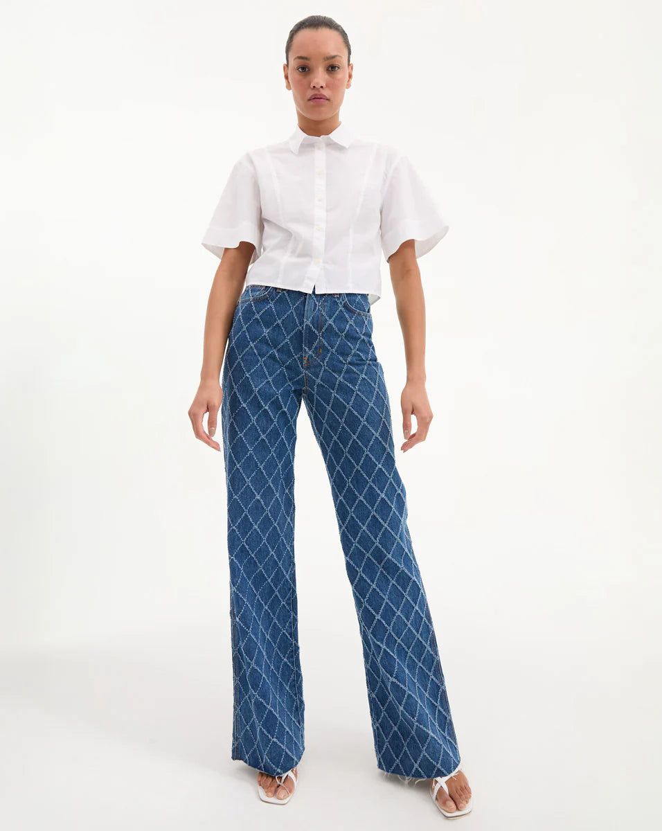 Claire Cropped Shirt for Women - Trendy White Short Sleeve Tops - Perfect for Summer Outfits, Beach Vacations & Casual Wear