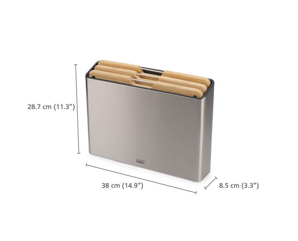 Joseph Joseph Folio Steel 3-Piece Bamboo Cutting Board Set - Durable Wooden Chopping Boards for Kitchen, Meat, Vegetables & Cheese - Perfect for Food Prep, Cooking & Serving