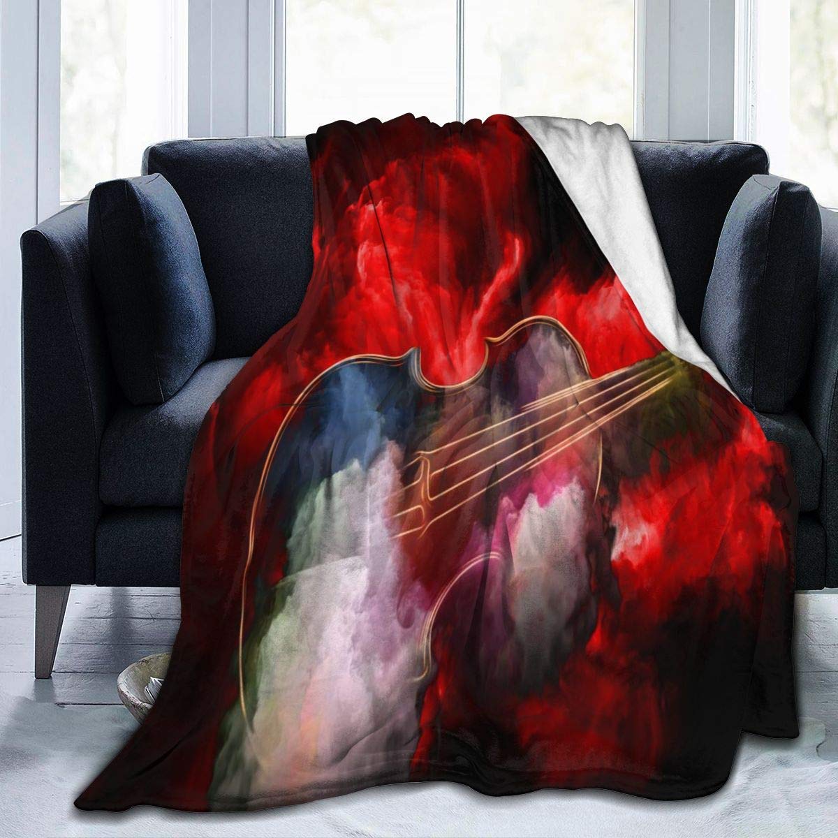 Soft Flannel Blanket with Violin Pattern - Lightweight & Cozy Throw Blanket for Bed, Couch, Sofa - All-Season 60