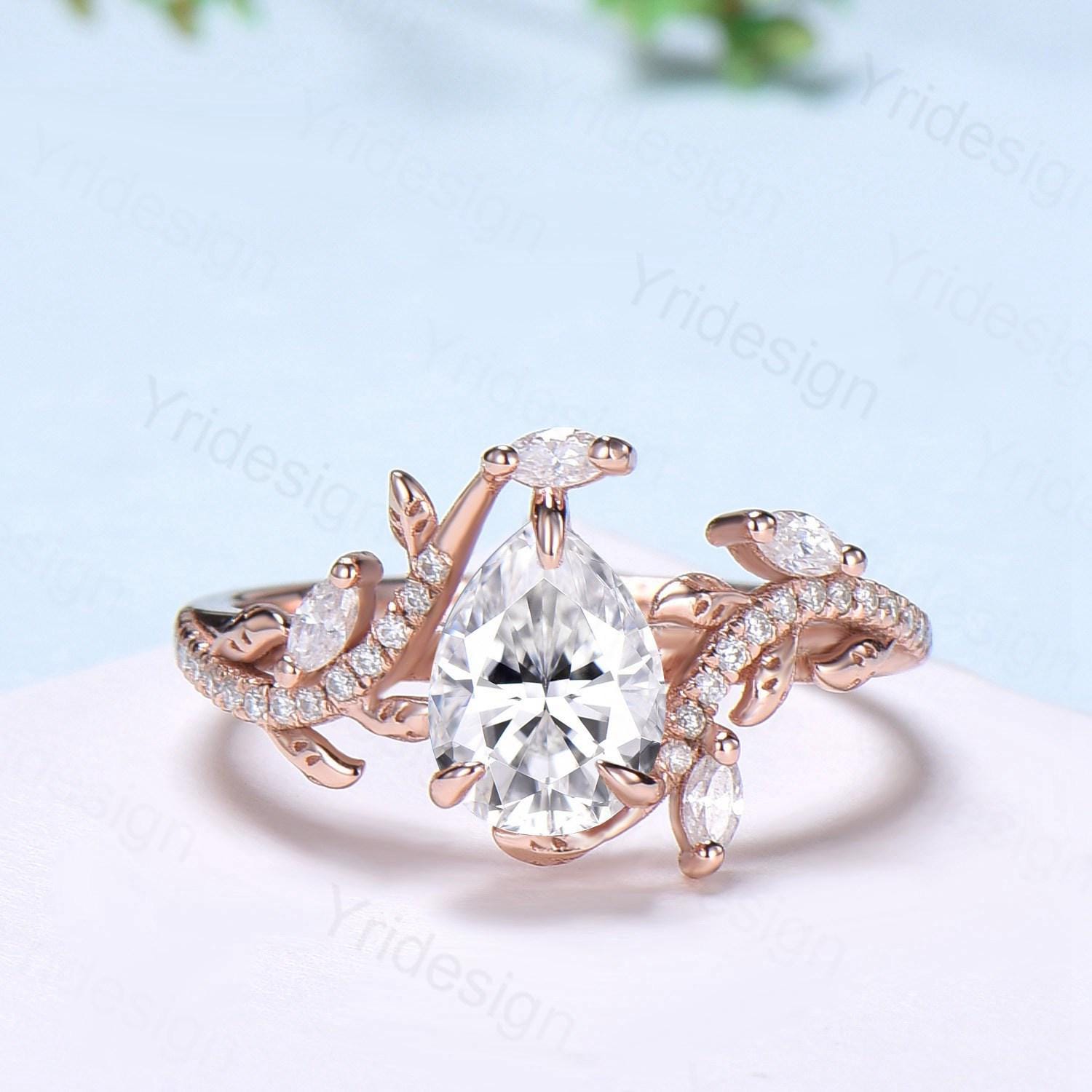 Pear Shaped Brilliant Moissanite Engagement Ring Set - Nature Inspired Snake Eternity Wedding Band - Moissanite Promise Bridal Jewelry - Perfect Gift for Women - Ideal for Proposals, Anniversaries & Special Occasions