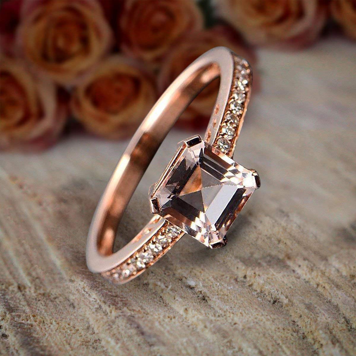 1.25 Carat Princess Cut Morganite & Diamond Engagement Ring - Antique Design, 18k Gold Plated - Perfect for Proposals, Weddings & Anniversary Gifts