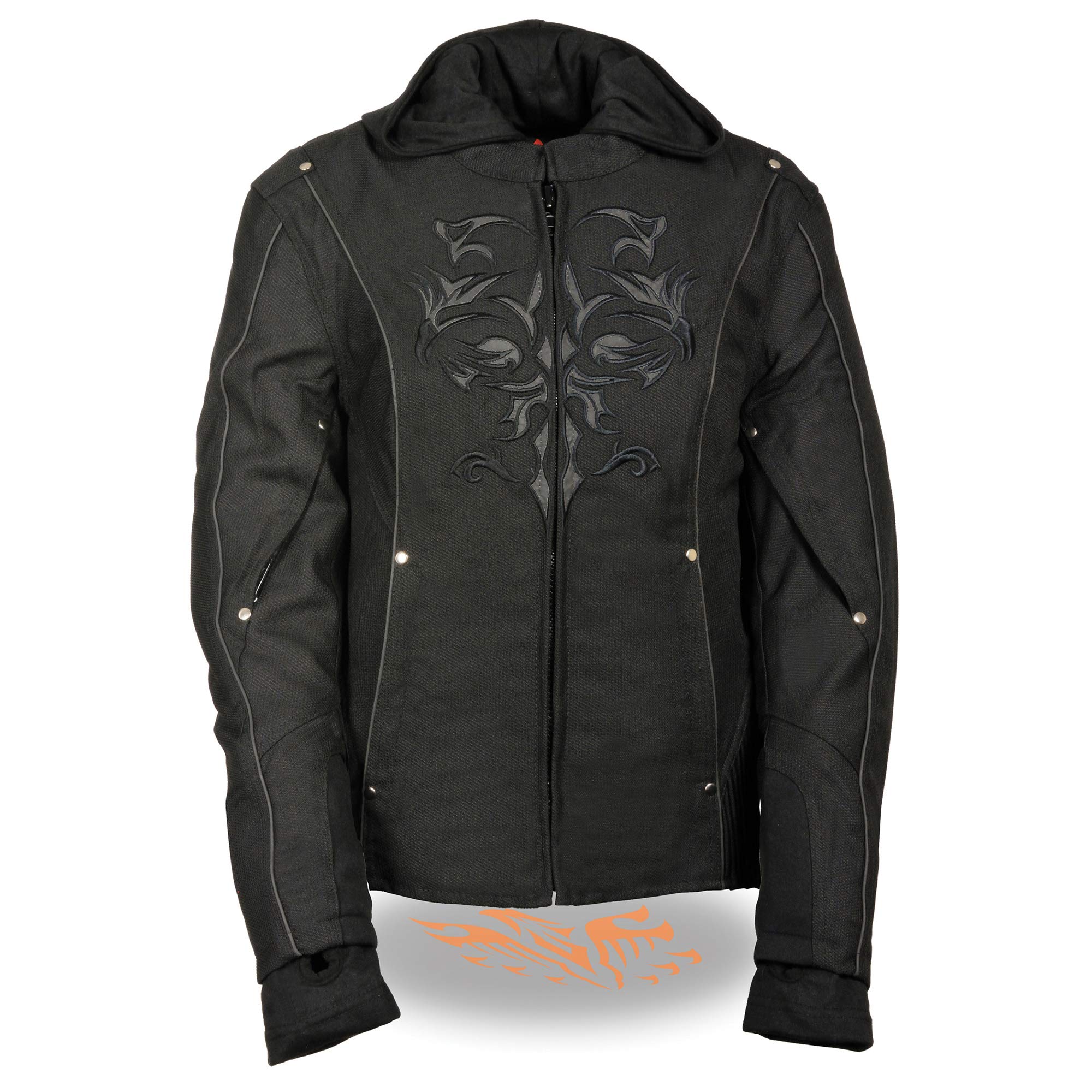 Women's 3/4 Length Doulon 1300 Nylon Twill Jacket with Reflective Tribal Details - Black | Waterproof Windbreaker for Outdoor Running, Hiking & Cycling