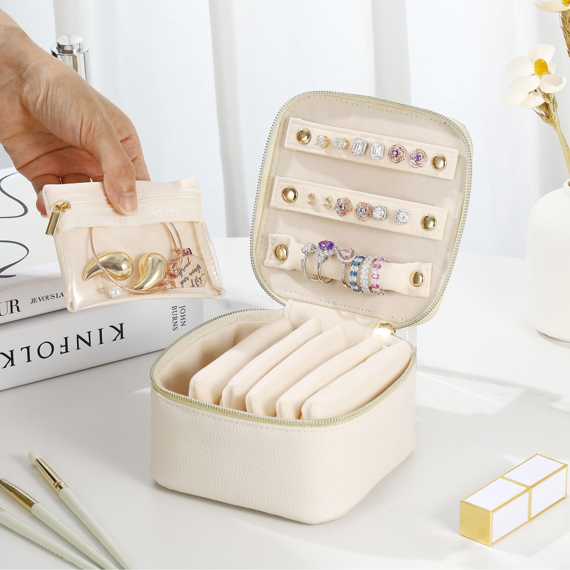 Parima Jewelry Organizers and Storage Box - Travel Jewelry Organizer Makeup Bag | Jewelry Gift Box Skincare Bag | Perfect Travel & Birthday Gifts for Women, Friends & Sisters | Letter K, White | Great for Travel, Home Storage & Gift Giving