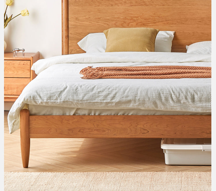 Solid Oak, Black Walnut & Cherry Wood Bed Frame - Handcrafted Queen Size Wooden Bed with Sturdy Slat Support - Perfect for Master Bedroom, Guest Room or Rustic Cabin Decor