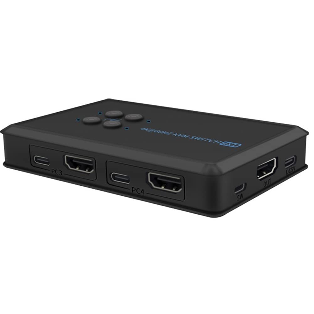 Wyerewel 4-Port KVM Switch 4 in 1 Out USB HDMI 4K@60Hz for Keyboard Mouse Printer Sharing with One-Button Switching - Perfect for Home Office, Gaming & Multi-Device Workspaces