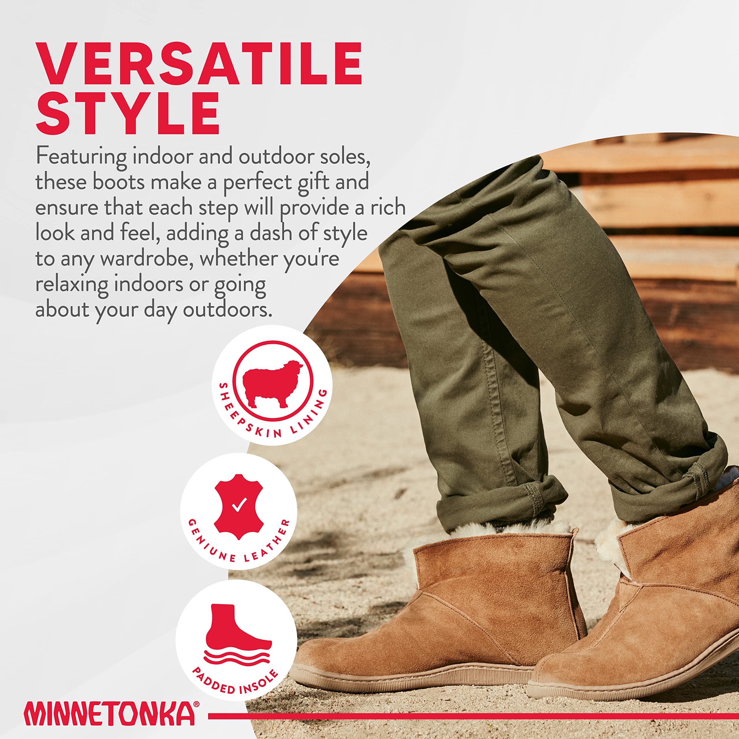 Minnetonka Men's Sheepskin Ankle Boots - Genuine Leather Comfort Shoes for Walking & Casual Wear | Warm Winter Booties for Outdoor Activities & Everyday Fashion